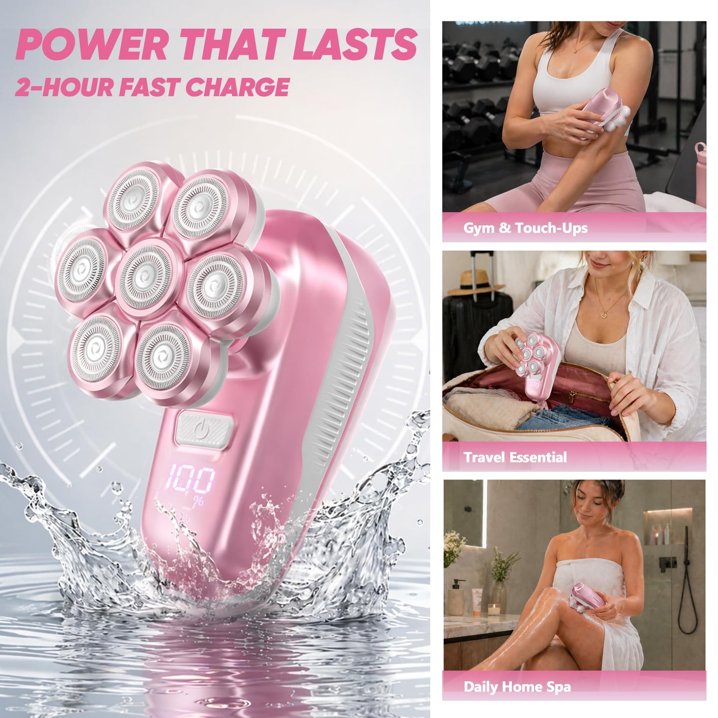 Afeitadoras de cabeza para hombres calvos, maquinilla de afeitar eléctrica con cabezales de afeitar magnéticos 7D, kit de recortadora de cabeza calva impermeable para mujeres y hombres, recortadora de
