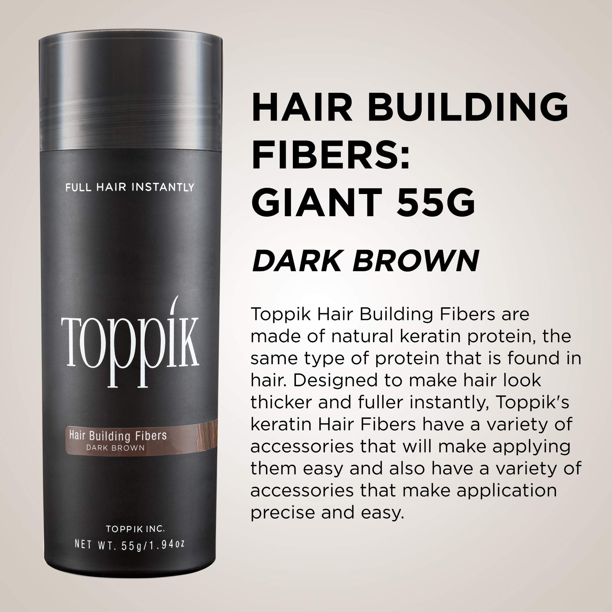 TOPPIK Fibras de construcción de pelo, Café Oscuro, 1.94 oz.