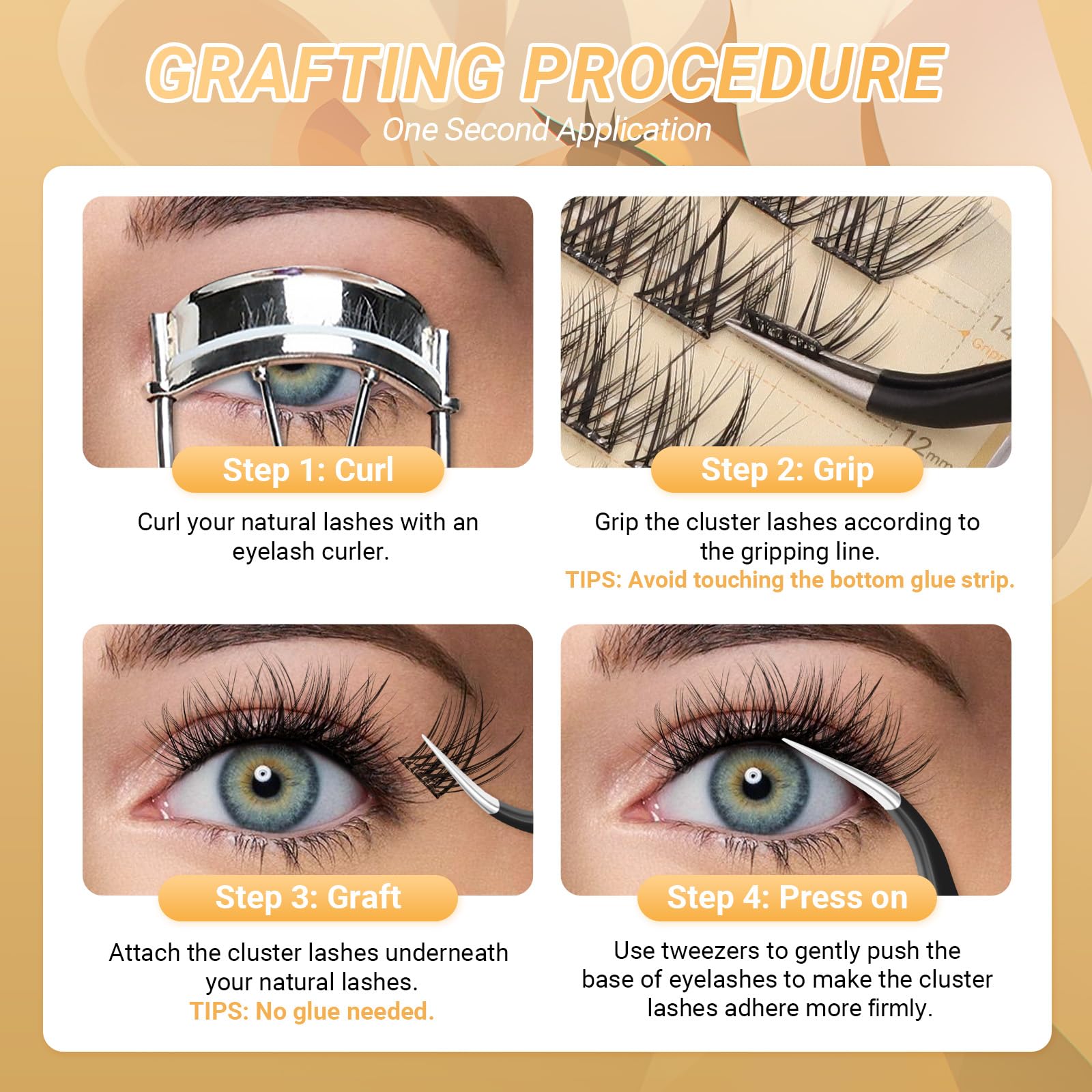 NAGARAKU Grupos De Pestañas Autoadhesivos Para 48 Pcs No Necesita Pegamento Ni Removedor Presión En Un Solo Paso Pestañas Reutilizables Prepegadas En Casa Fluffy Style SA-DIY-03(0,07mm C 10-16mm)