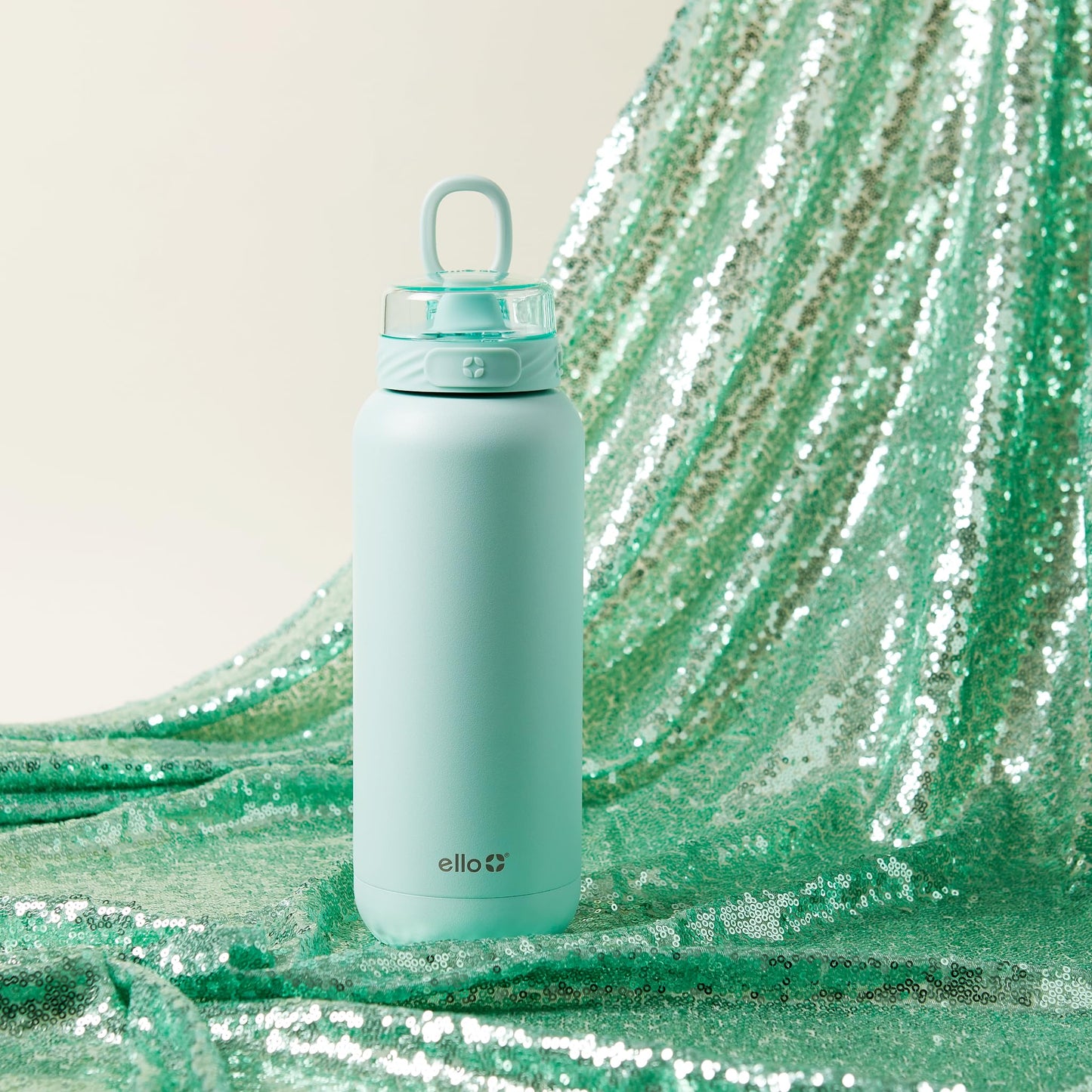 Ello Cooper - Botella de agua de acero inoxidable de 32 onzas con popote y asa de transporte, doble pared y metal aislado al aspiradora, tapa de bloqueo a prueba de fugas con boquilla de silicona