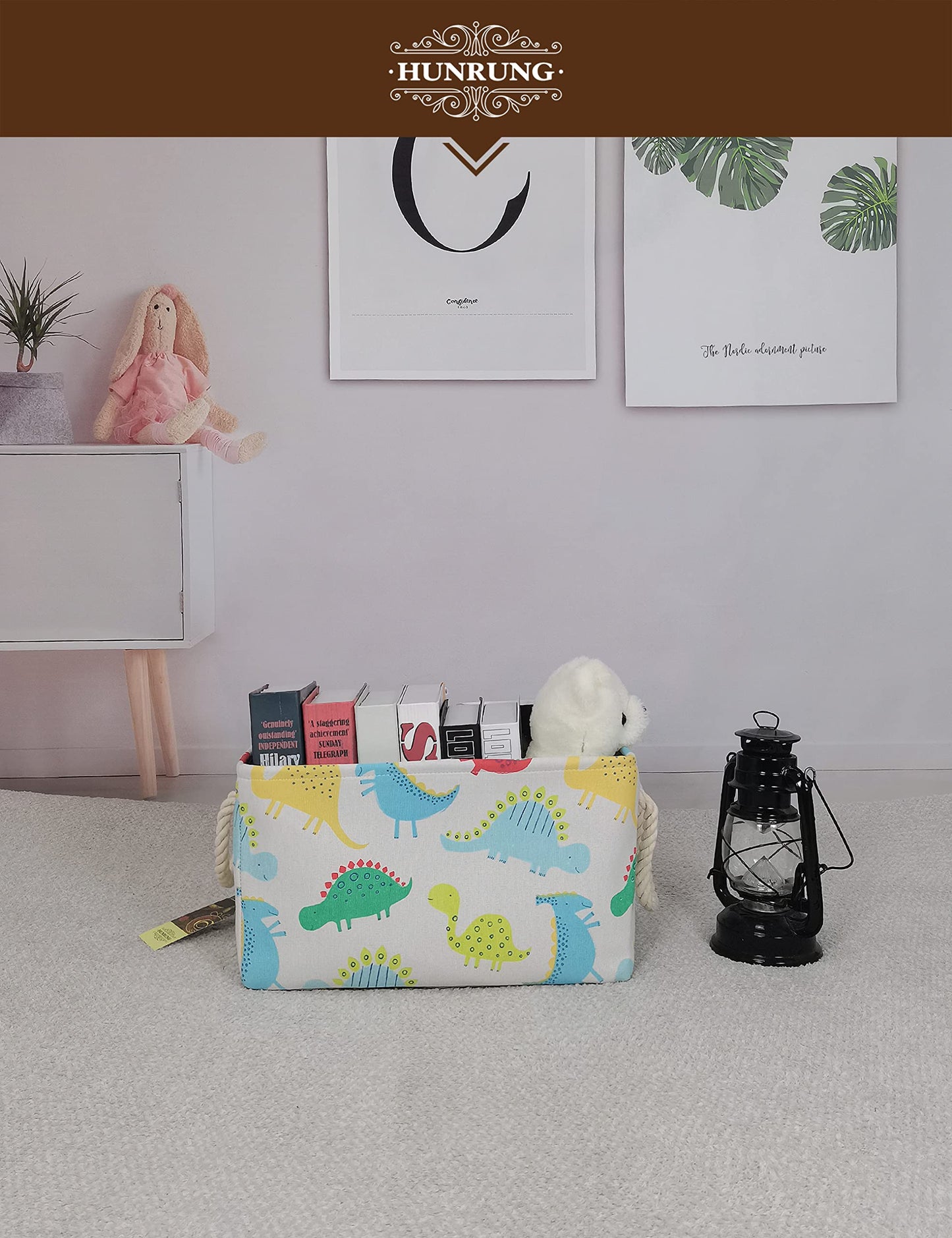 HUNRUNG - Cesta de Almacenamiento Rectangular de Lona para Mascotas, Juguetes, Libros, Ropa, Perfecto para Habitaciones Infantiles, Sala de Juegos, casetas, Dinosaur