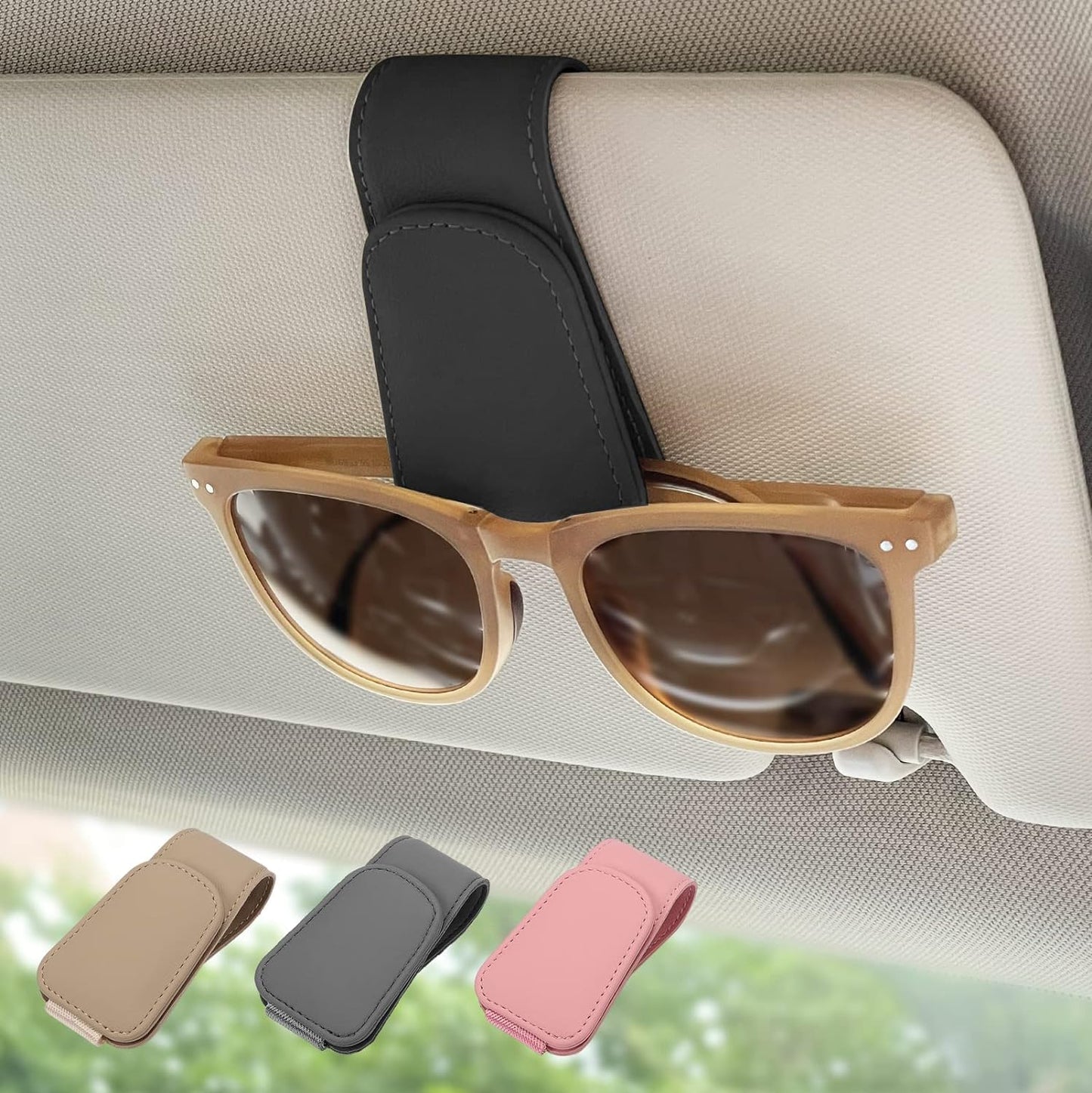 Timotech Soporte para Gafas de Sol, Soporte Magnético de Cuero para Lentes de Sol, Porta Lentes para Auto, Accesorios para Interior de Carro, Clip para Colgar Lentes para Automóvil (Negro)