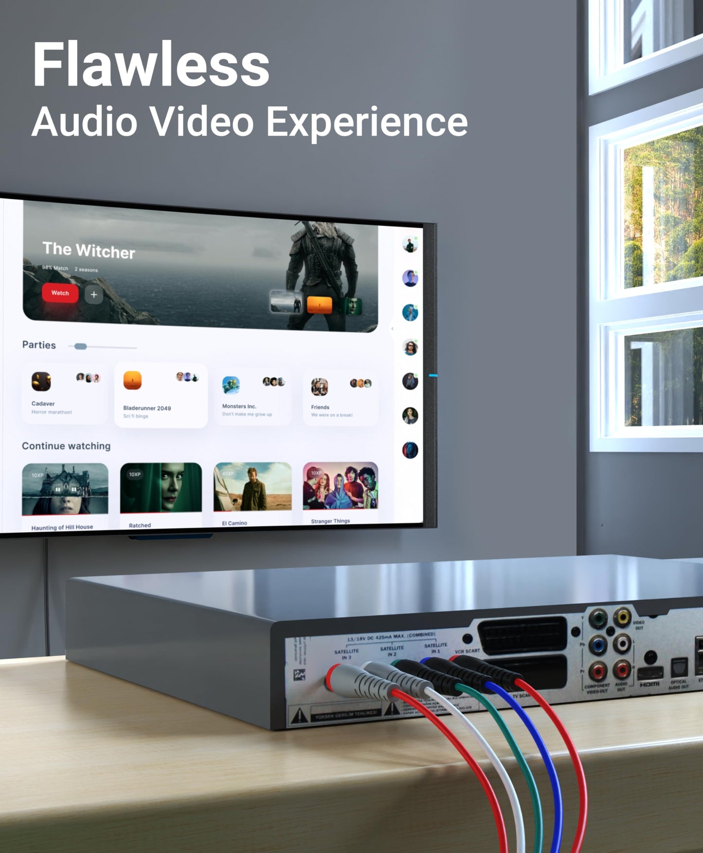 BlueRigger Cable de vídeo componente con audio (20 pies, cable RCA- 5, compatible con reproductores de DVD, videocámara, proyector