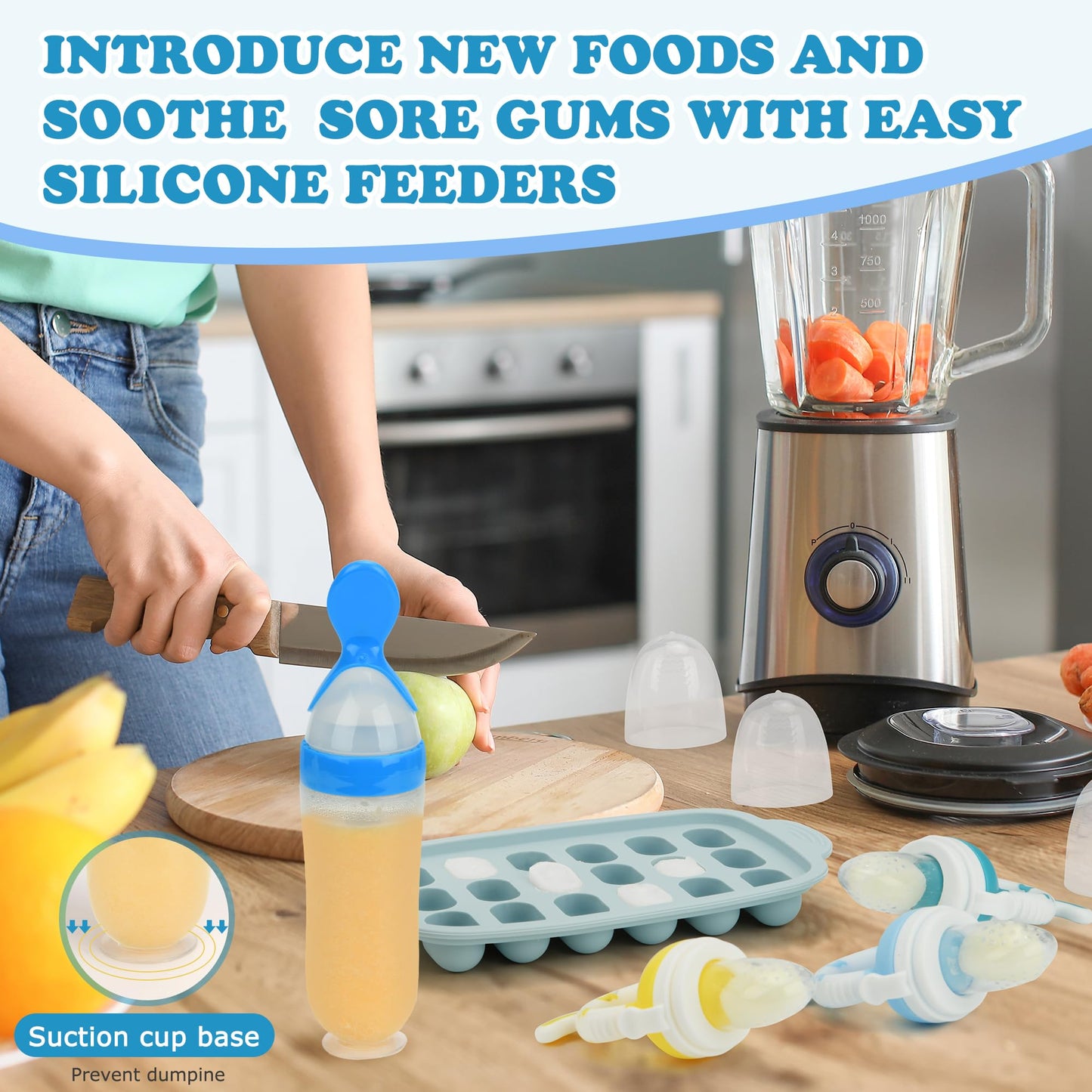 Food Feeder Baby Fresh Fruit Feeder (3 Pcs) with Silicone Pacifiers(3 Pcs), Pacifier Clip(1 Pc), First Training Baby and Toddler Spoon and Fork Set for Baby-Led Weaning-Anti-Choke(6 Pcs)
