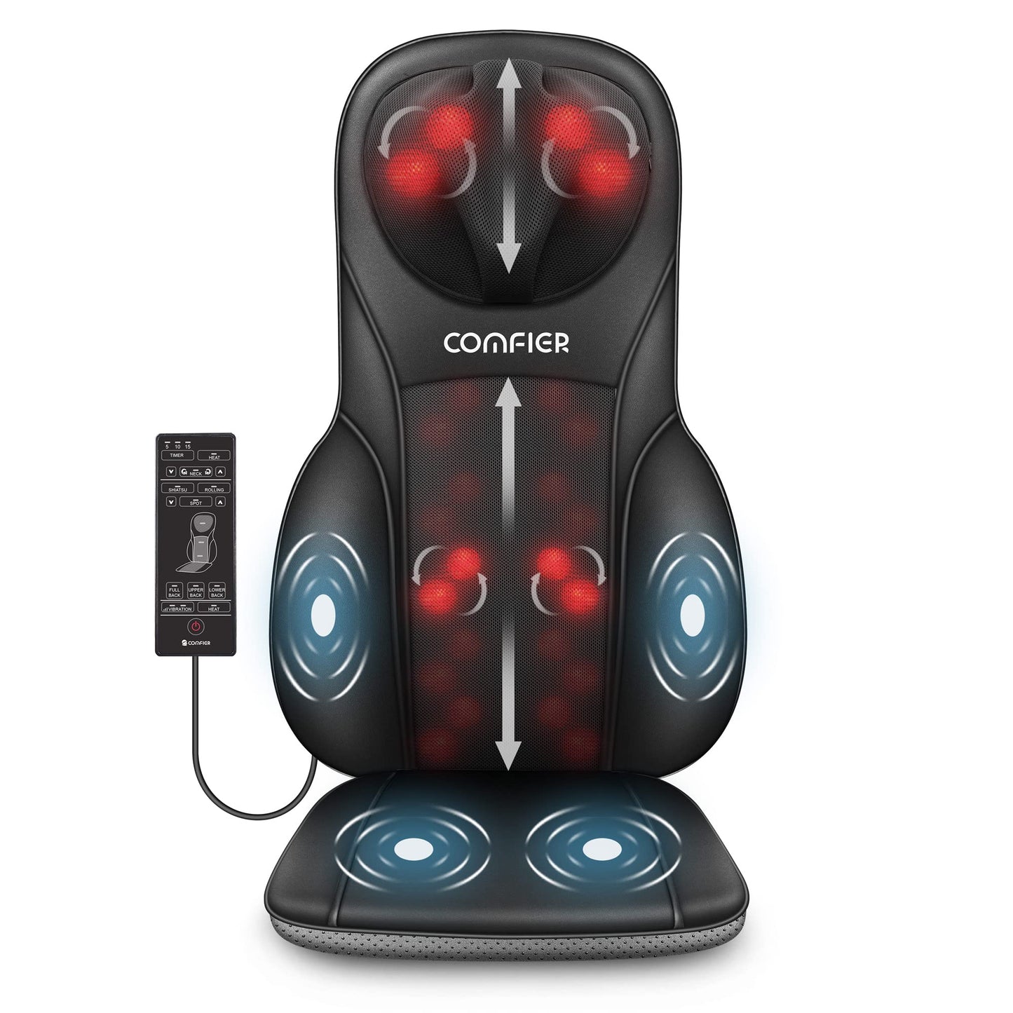COMFIER Masajeador De Espalda Shiatsu Con Calor, Acolchado Profundo Y Almohadilla Para Silla De Masaje Rodante, Masajeador De Silla Para Uso Doméstico En La Oficina, Regalo Para Papá, Mamá