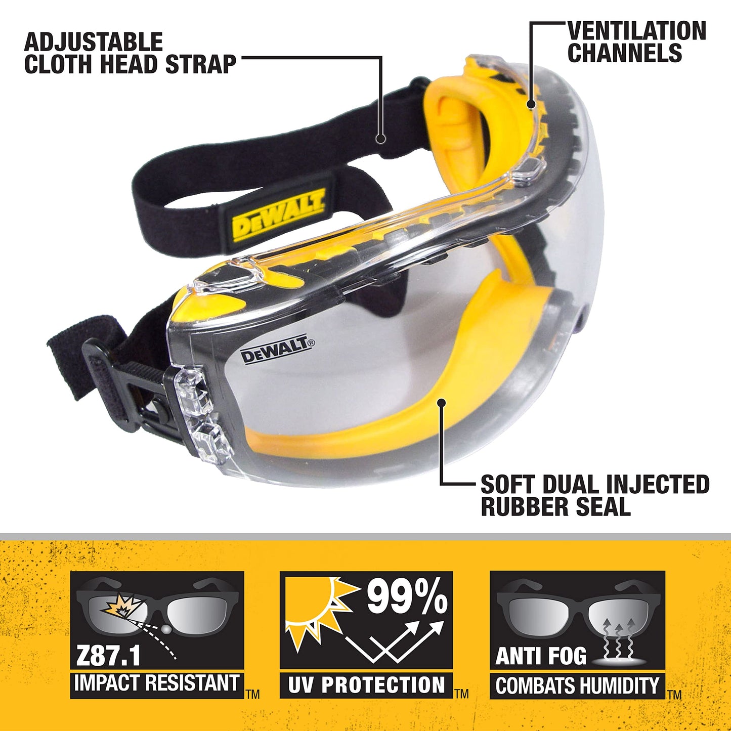 Dewalt - Gafas correctoras transparentes antivaho de doble molde DPG82-11/DPG82-11CTR