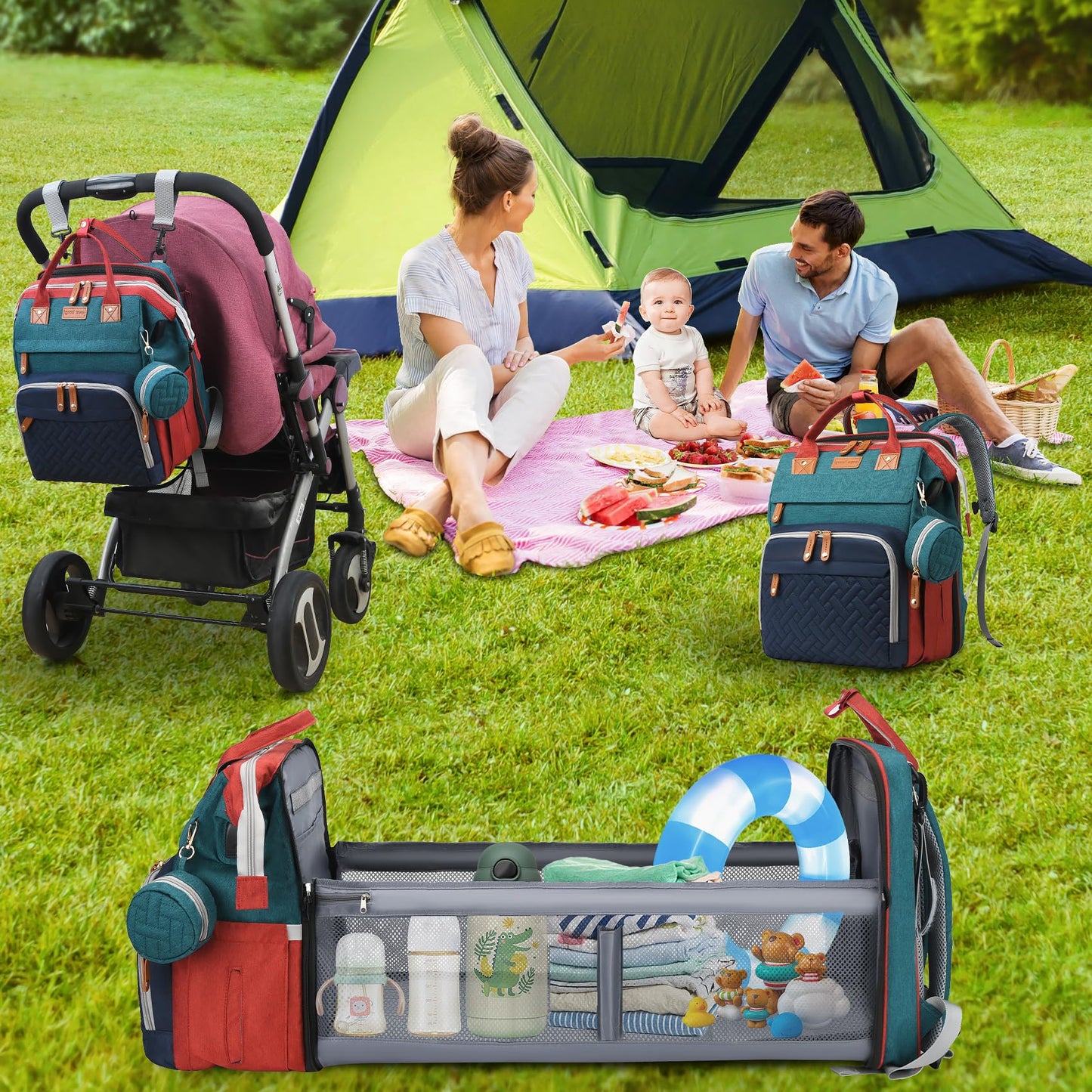 AHNTTGS - Bolsa para pañales con cambiador, Varios colores, Grande