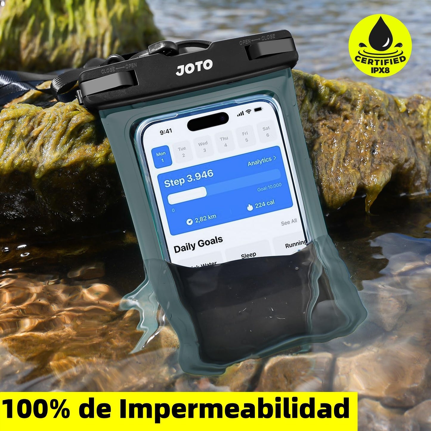 Funda Impermeable JOTO Gris para Celular Sumergible hasta 7 Pulgadas