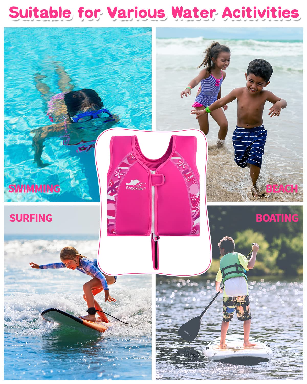 Chaleco de natación de neopreno para niños y niñas (C, 3-4 años)