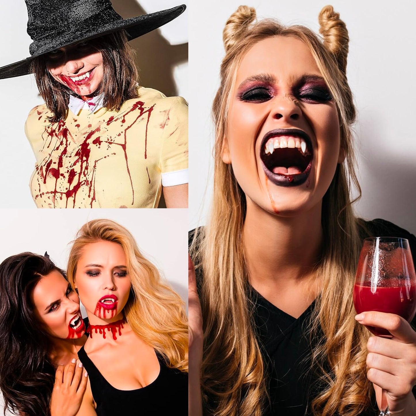 Dientes de Vampiro Svevno Blanco y Rojo con Adhesivo para Halloween