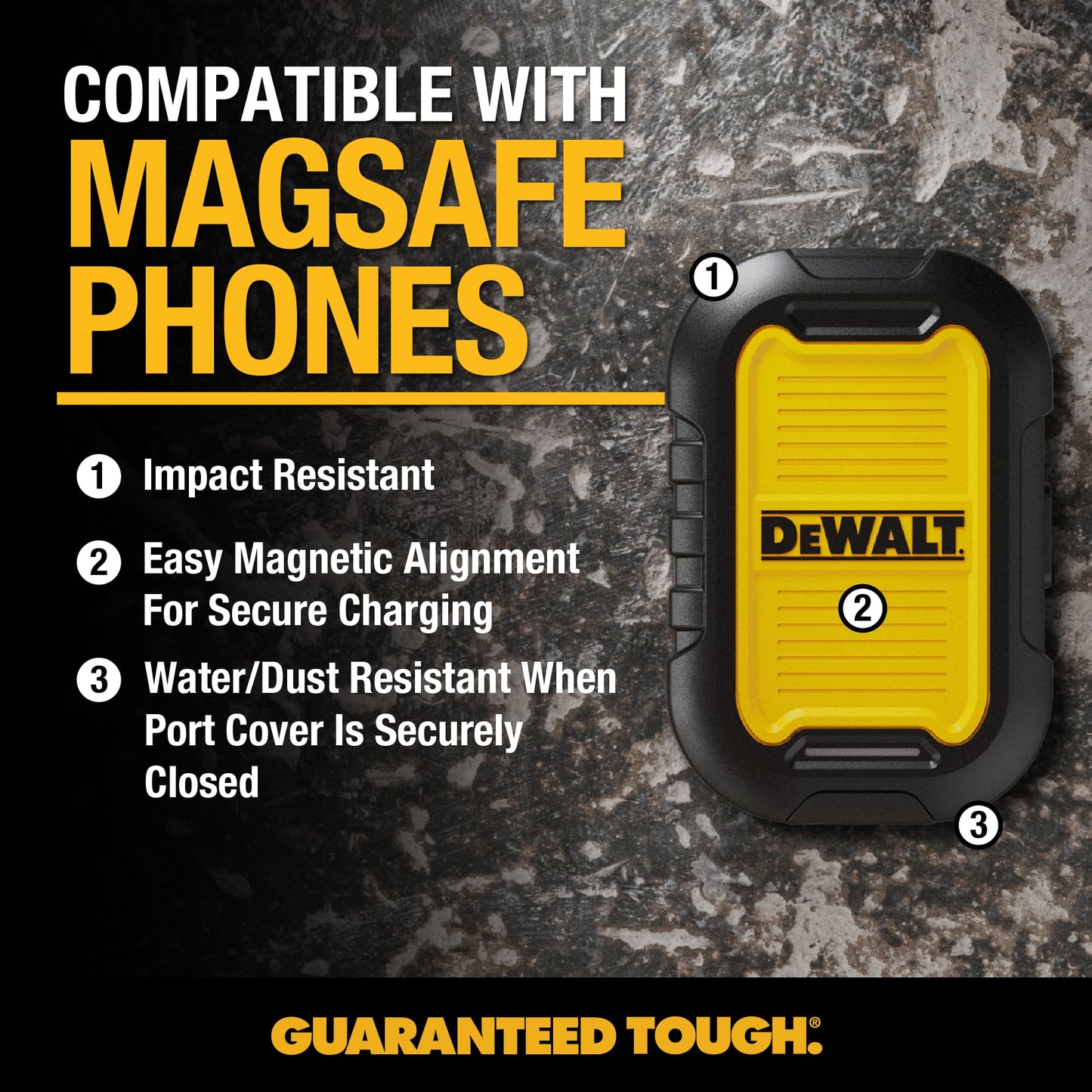 DEWALT - Banco de energía magnético resistente de 5.000 mAh, cargador portátil inalámbrico resistente, batería de carga rápida de 18 W, USB-C a C con cable adaptador USB de 4 pies, resistente al agua