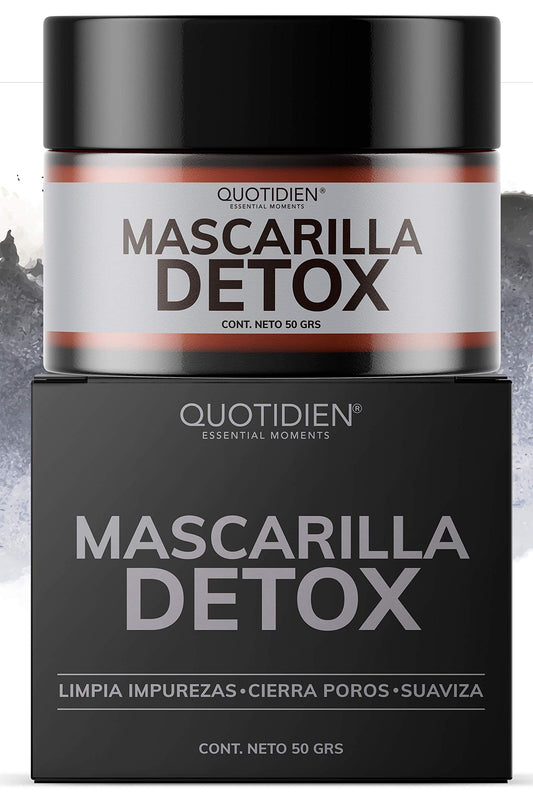 Mascarilla Facial Detox de Carbón Activado - Limpieza Profunda - Absorbe Grasas - Purifica - Disminuye Puntos Negros y Poros - Limpia Impurezas- Arcillas Puras (Kaolin y Bentonita)+ Cera de Arroz+ Extractos Naturales- 94% Ingredientes Naturales- Piel Norm