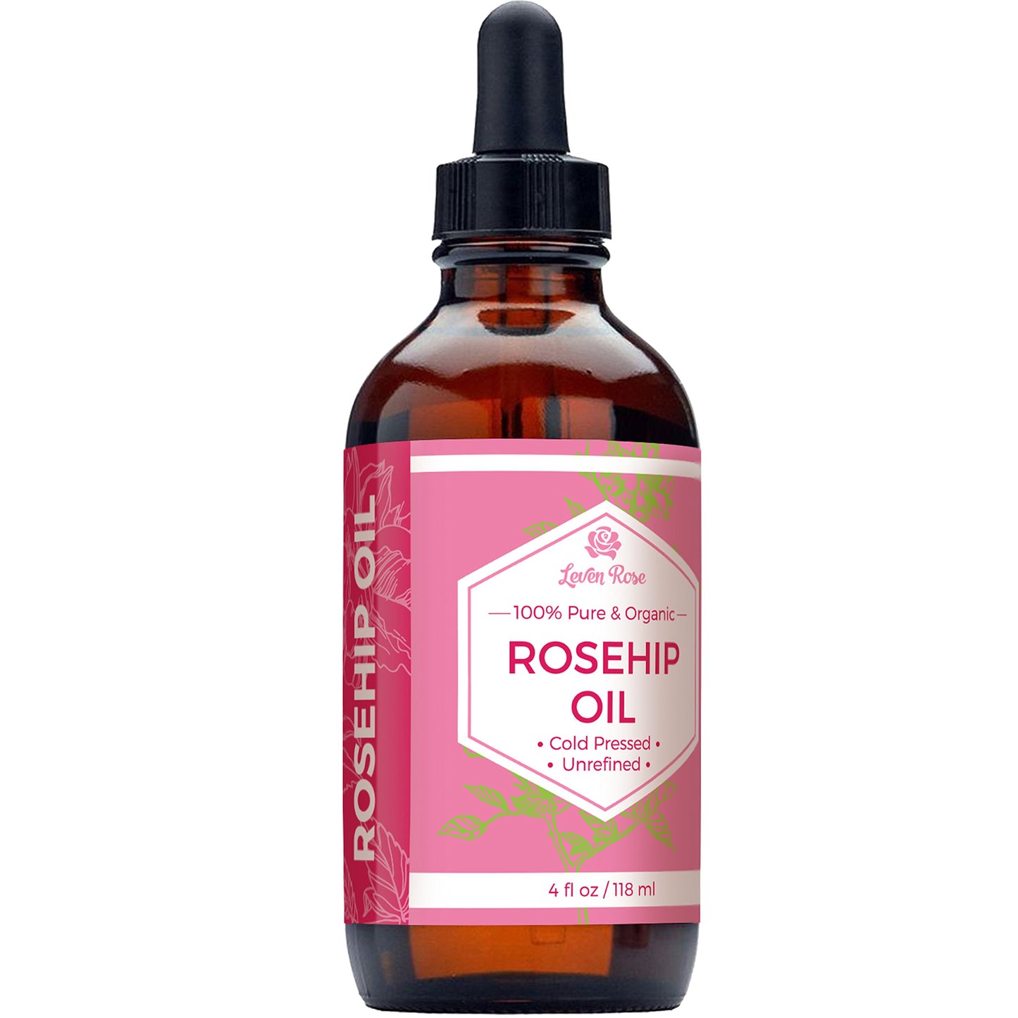 Rosehip Seed Oil by Leven Rose - 100% Pure Organic Unrefined Cold Pressed Anti Aging Moisturizer for Hair Skin and Nails - 4 oz