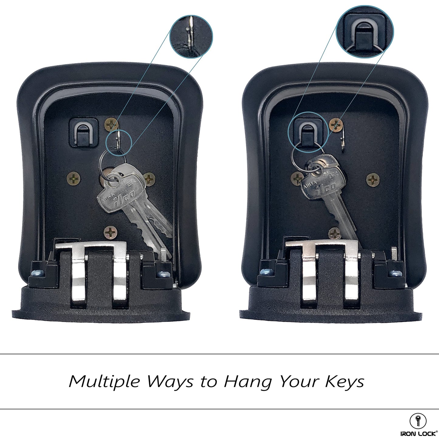 Iron Lock® - Caja de bloqueo de llaves para llaves de 4 dígitos combinación con código reajustable con interruptor A B para interiores y exteriores, impermeable, para llaves de casa de repuesto, 5