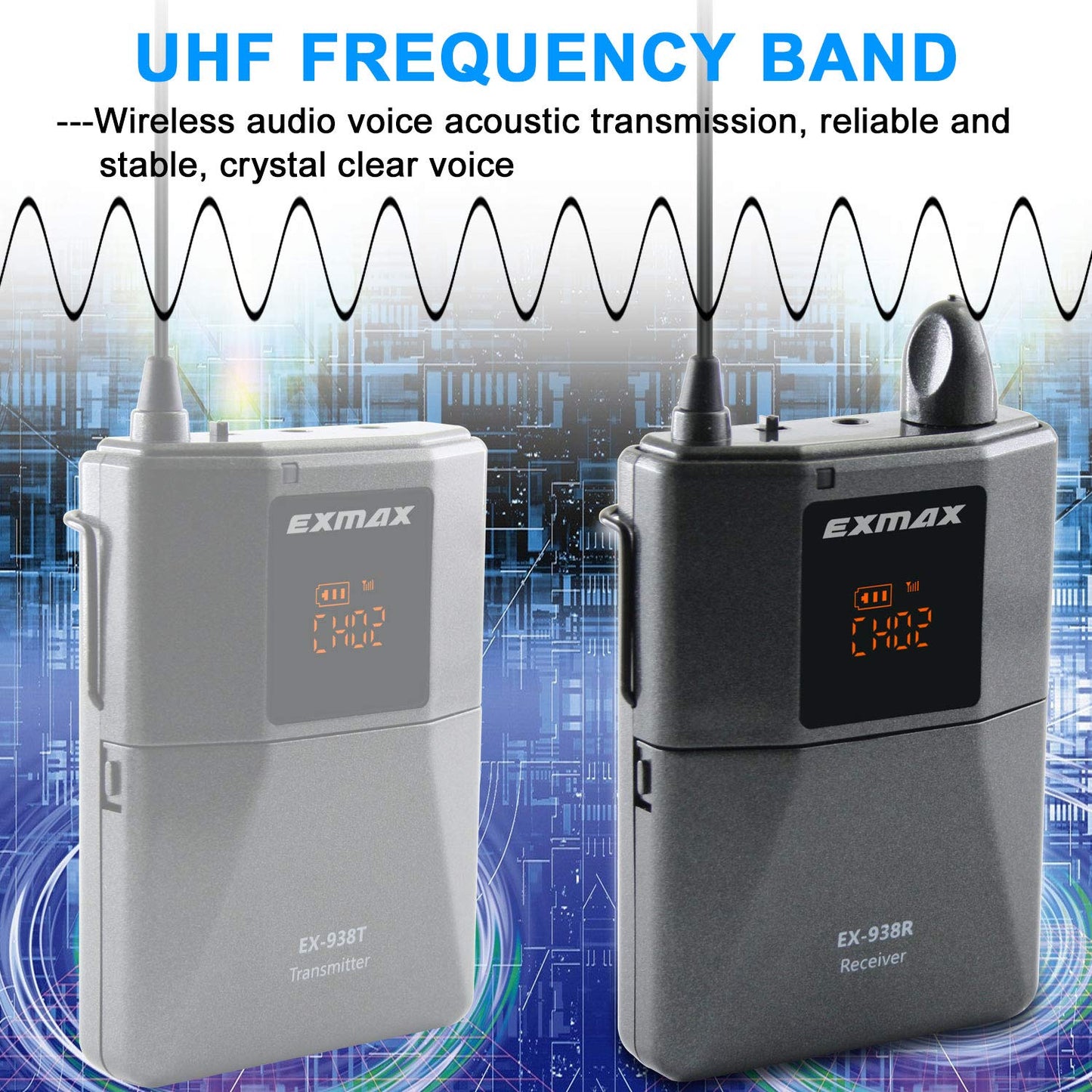 Receptor EXMAX EX-938R UHF para Sistema de Guía Turístico Inalámbrico con Interpretación Simultánea