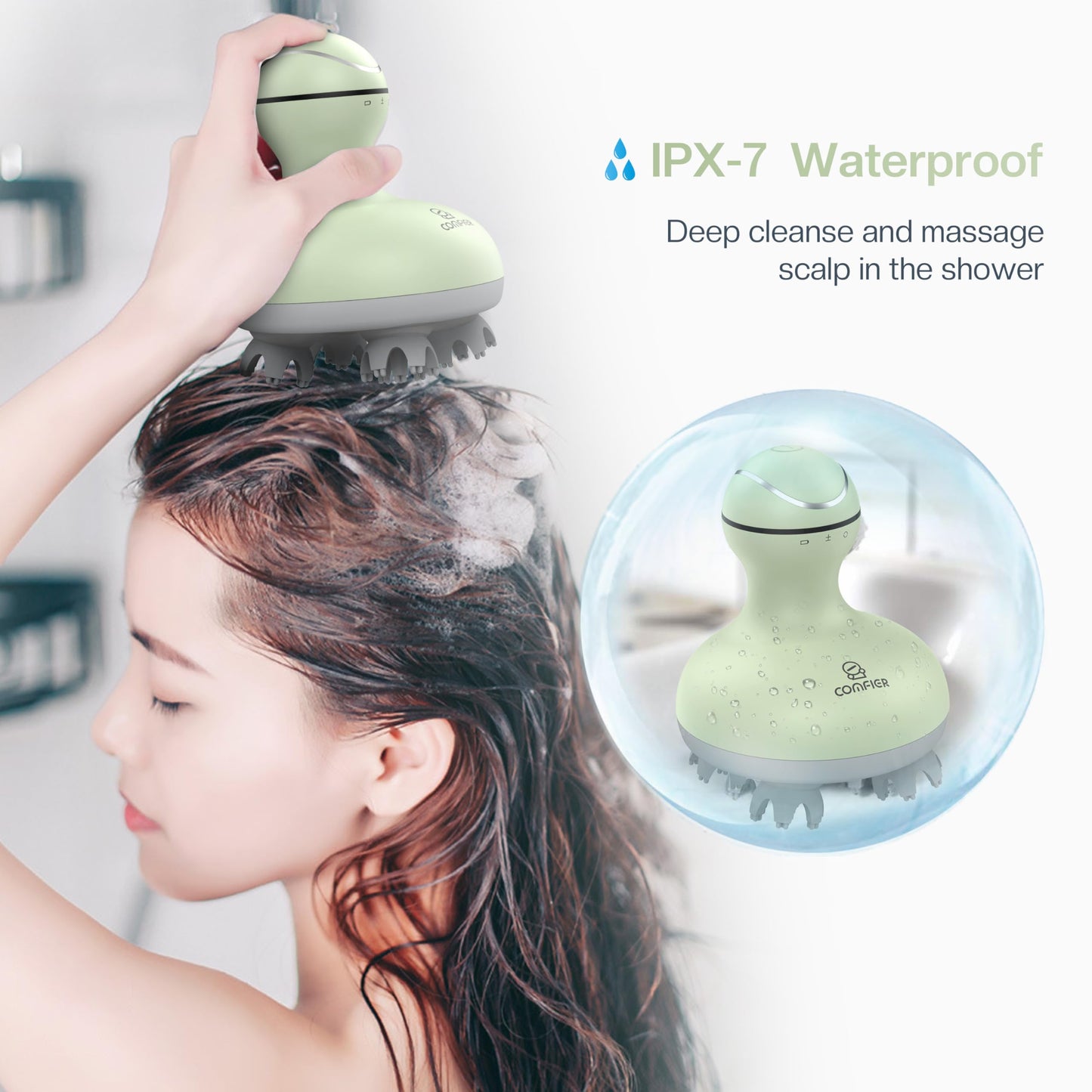 COMFIER Masajeador De Cuero Cabelludo, Rascador De Cabeza Eléctrico, Masajeador De Cabeza Portátil Para El Crecimiento Del Cabello Con 84 Nodos De Masaje De Silicona, Masajeador Dog&Cat, Rec