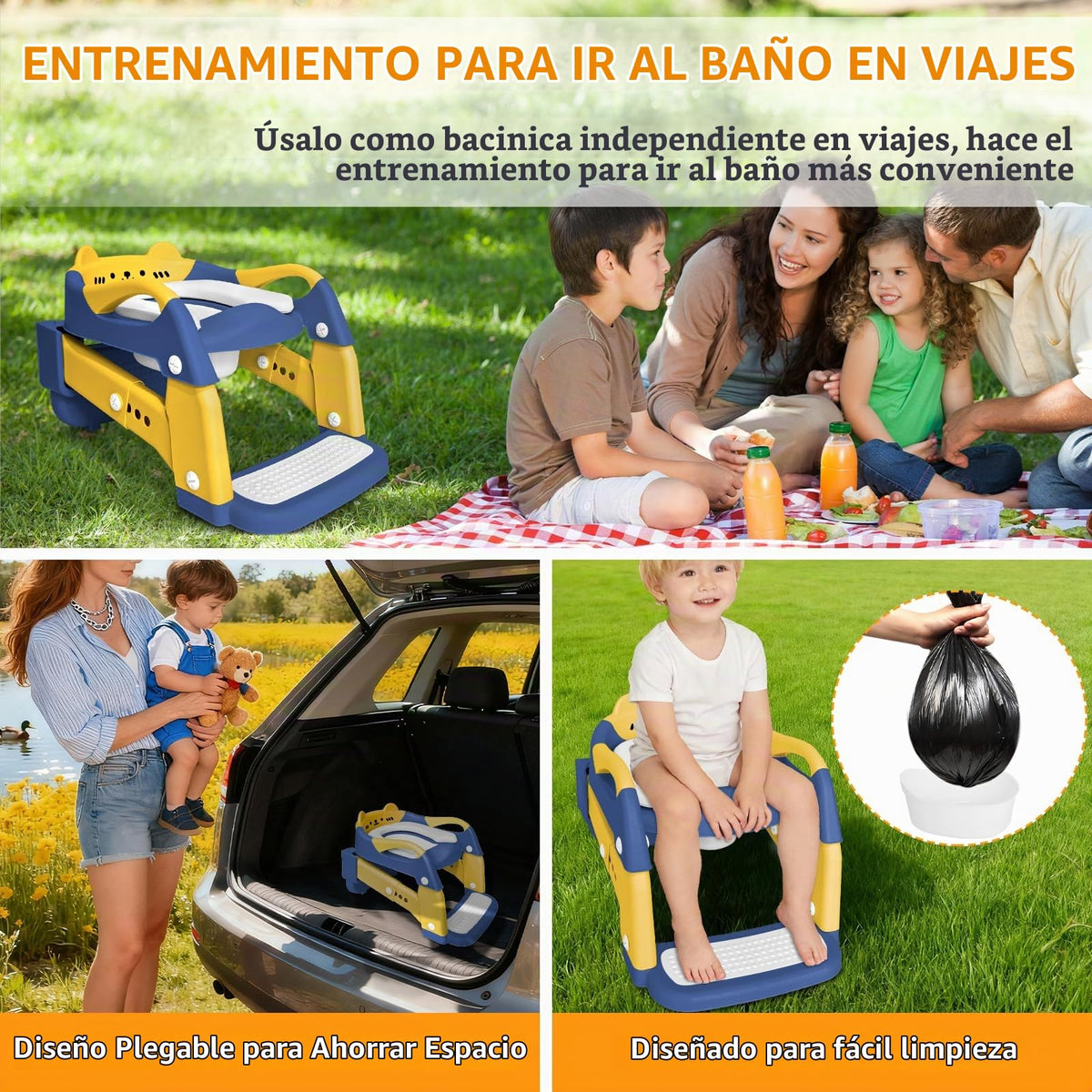 Orinal de entrenamiento BBfancy, asiento de inodoro para niños y niñas mejorado, orinal de entrenamiento 3 en 1 con escalera plegable antideslizante (Azul+Amarillo)