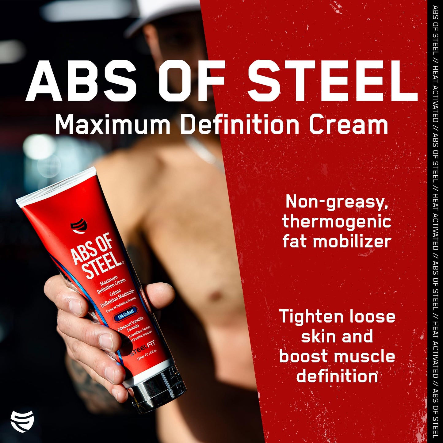 SteelFit Abs of Steel Maximum Definition Cream with 5% Coaxel, 8 fl oz (237ml).