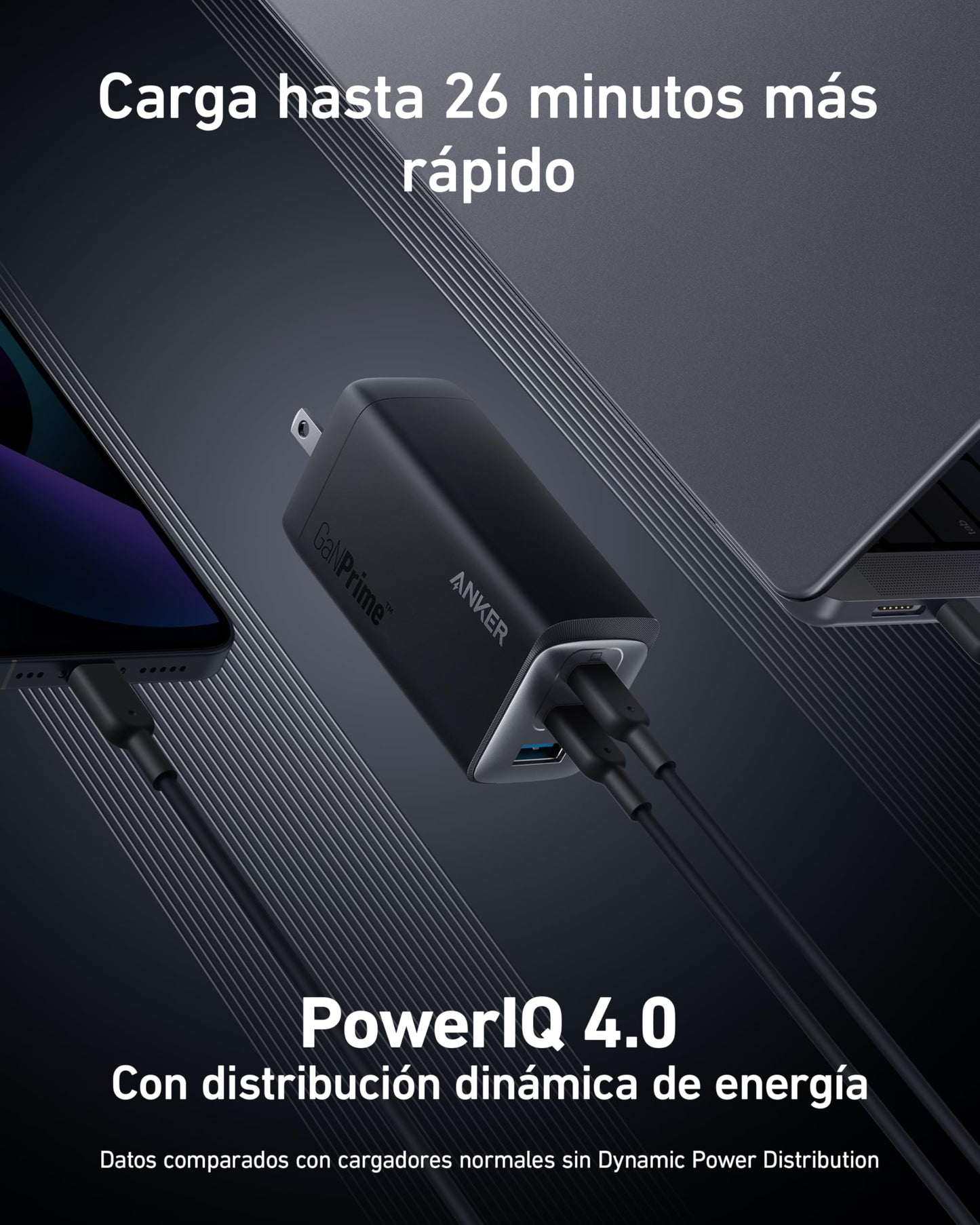 Anker Cargador USB C, 737 GaNPrime 120W, PPS 3 Puertos rápido Compacto Cargador de Pared Plegable para MacBook Pro/Air, iPad Pro, Galaxy S22/S21, DELL XPS 13, Note 20/10+, iPhone 13/Pro y más