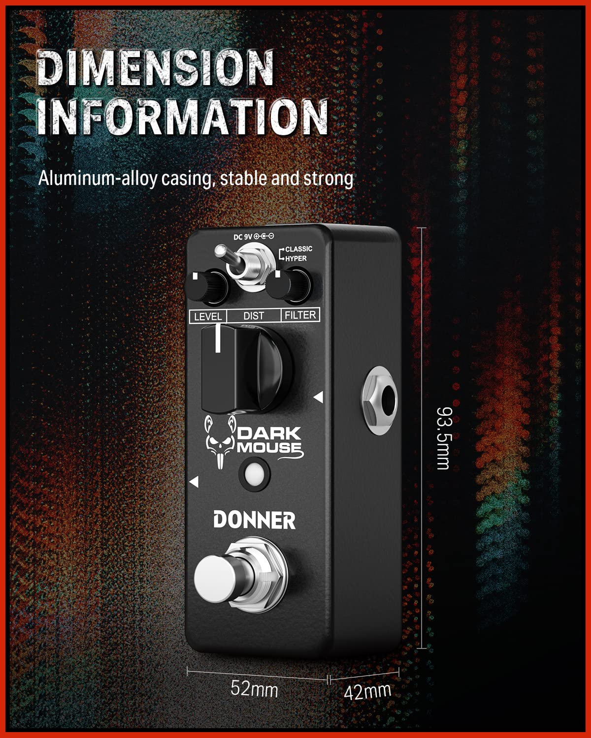 Donner Pedal de distorsión True Bypass Dark Mouse Distortion Guitar Effect Pedal