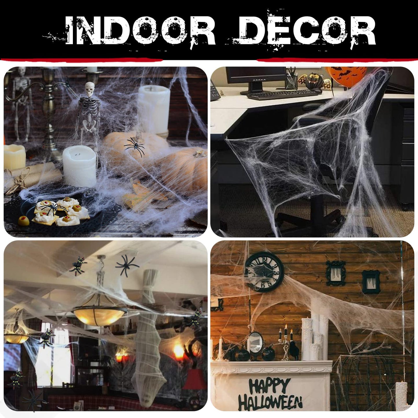 80sqm Spider Webs Halloween Decorations Bonus with 30 Fake Spiders, Super Stretch Cobwebs for Halloween Indoor and Outdoor Party Supplies