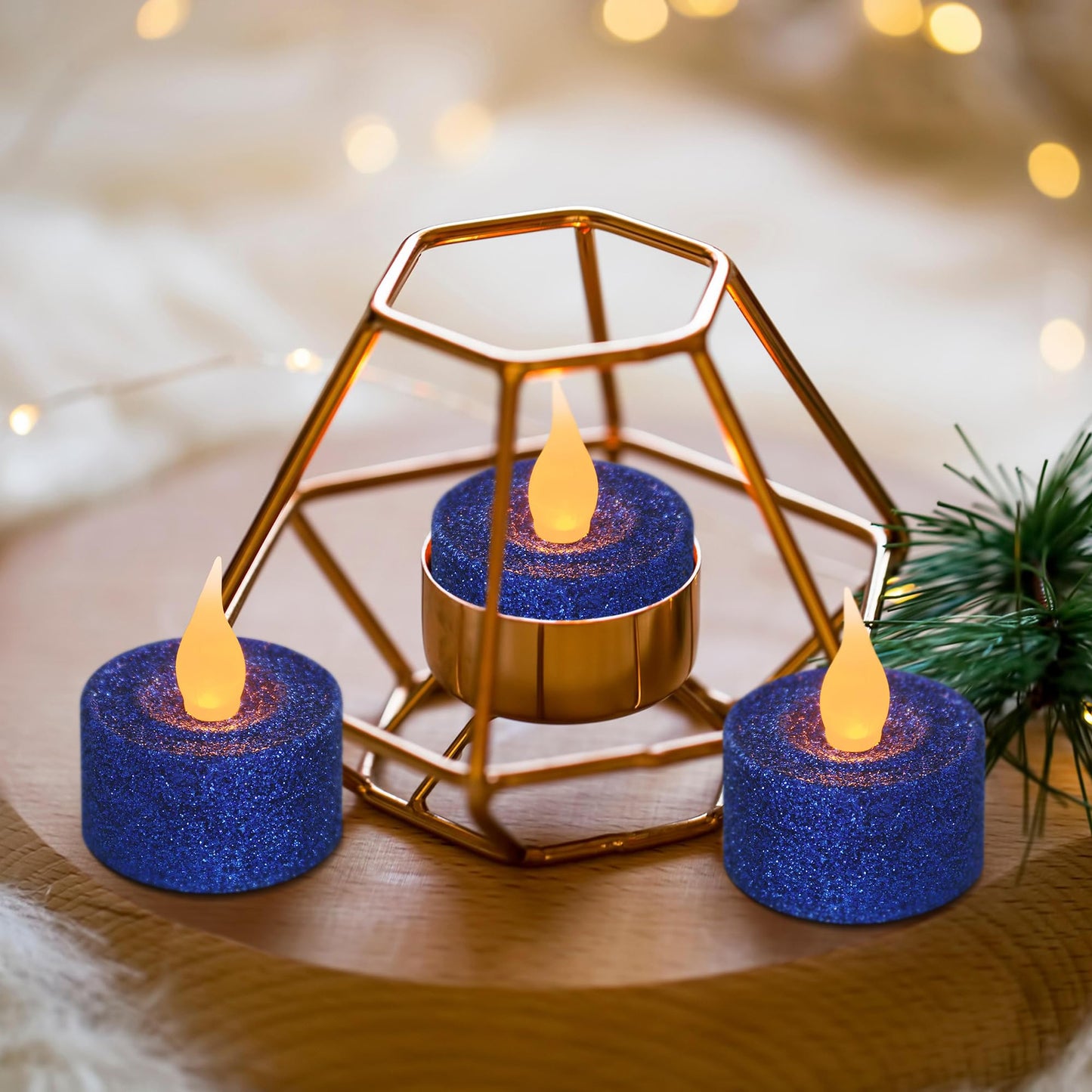 FURORA LIGHTING - Velas LED con purpurina azul real, paquete de 12, velas parpadeantes sin llama para decoración del hogar, 1.5 pulgadas de ancho x 1.65 pulgadas de alto, funciona con pilas