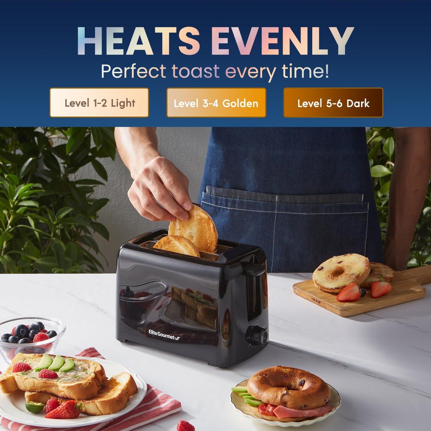 Elite Gourmet ECT1027B tostador de tacto fresco con 6 ajustes de temperatura y ranuras extra anchas de 1.25 pulgadas para bagels, gofres, panes especiales, hojaldre, aperitivos, certificado ETL, 2
