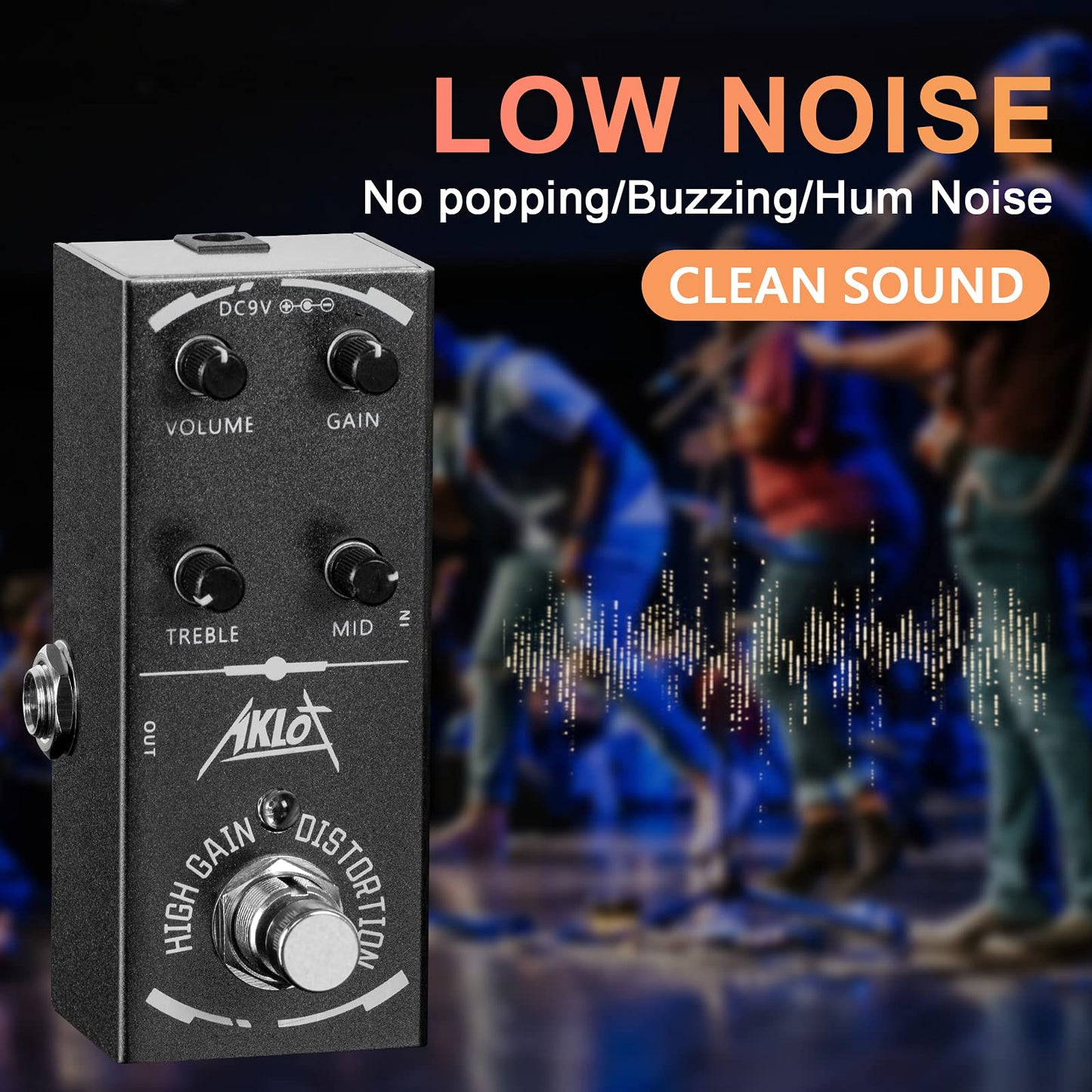 AKLOT Pedal de guitarra de distorsión de alta ganancia, mini pedales de efectos eléctricos tipo único DC 9V True Bypass