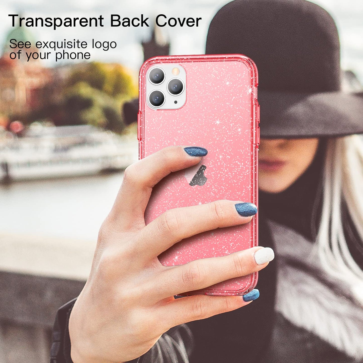 JETech Funda Glitter para iPhone 11 Pro, 5,8 Pulgadas, Carcasa Teléfono Bumper Antigolpes Bling Sparkle, Cute Brillante para Niñas y Mujeres (Rojo)