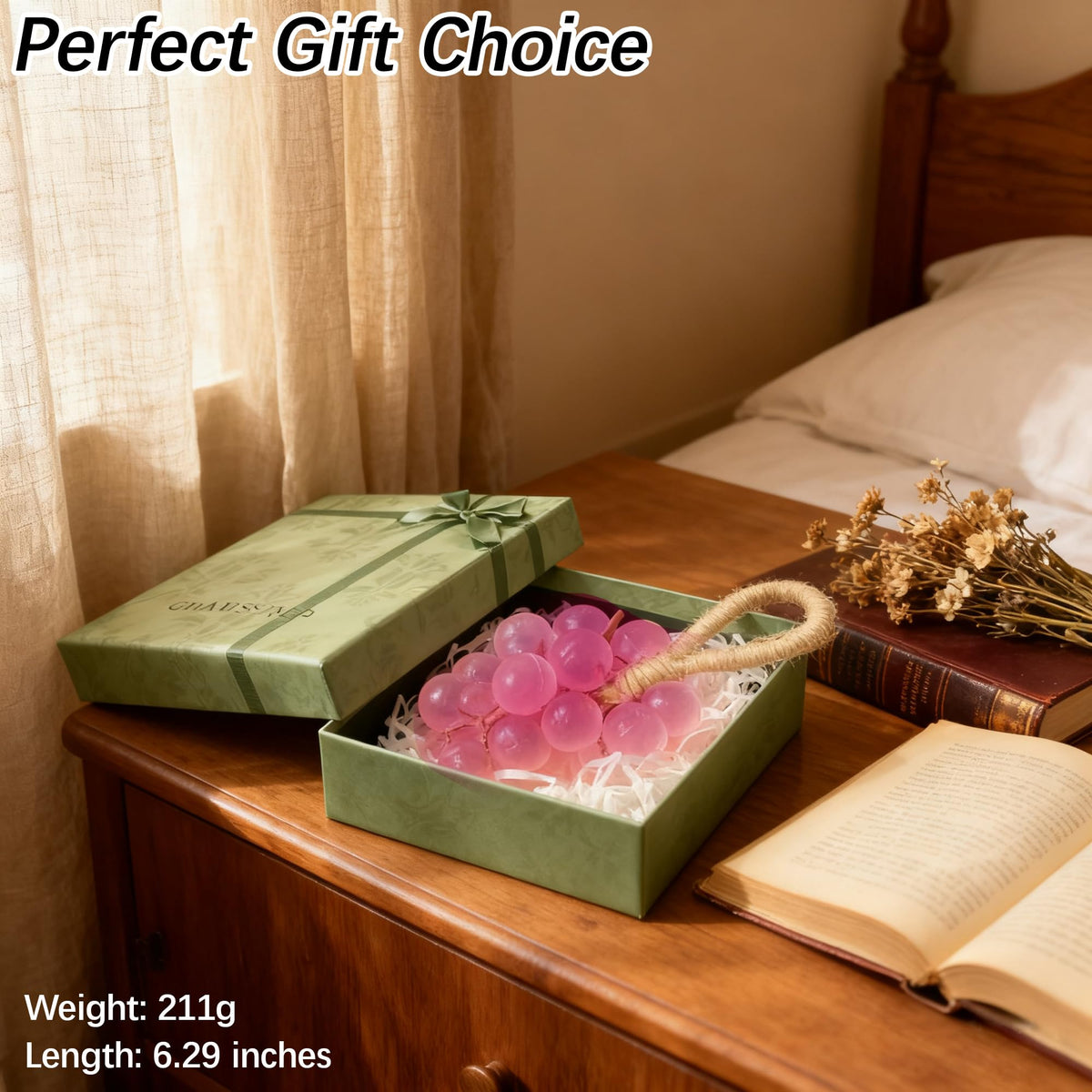 QZAVIRE Jabón de uva en cuerda: Jabón decorativo con forma de racimo de uvas en una hermosa caja de regalo, cuerda colgante para jabón de manos para lavarse y ducharse, perfecto como regalo de boda o