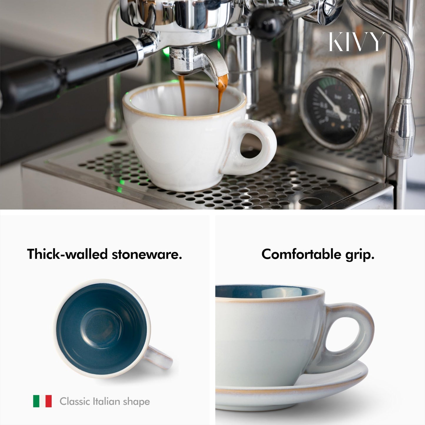 Juego de Tazas de Capuchino KIVY Gres de Pared Gruesa para Arte Latte
