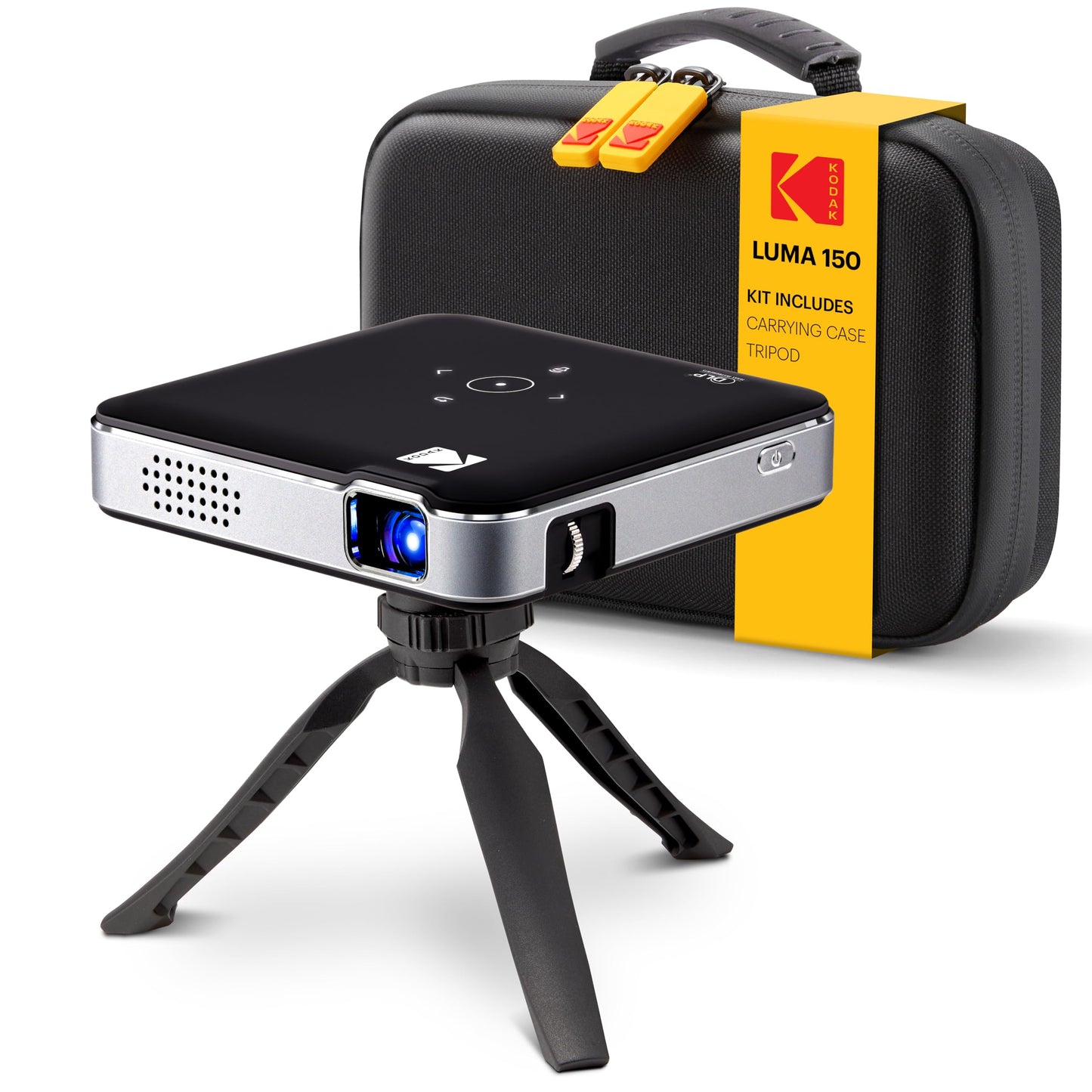 Kodak Luma 150 Mini proyector inalámbrico Pico (negro) Kit estándar, DLP, soporta entrada de 1080p, HDMI, USB y microSD, con una batería recargable incorporada y altavoz, incluye trípode y funda de