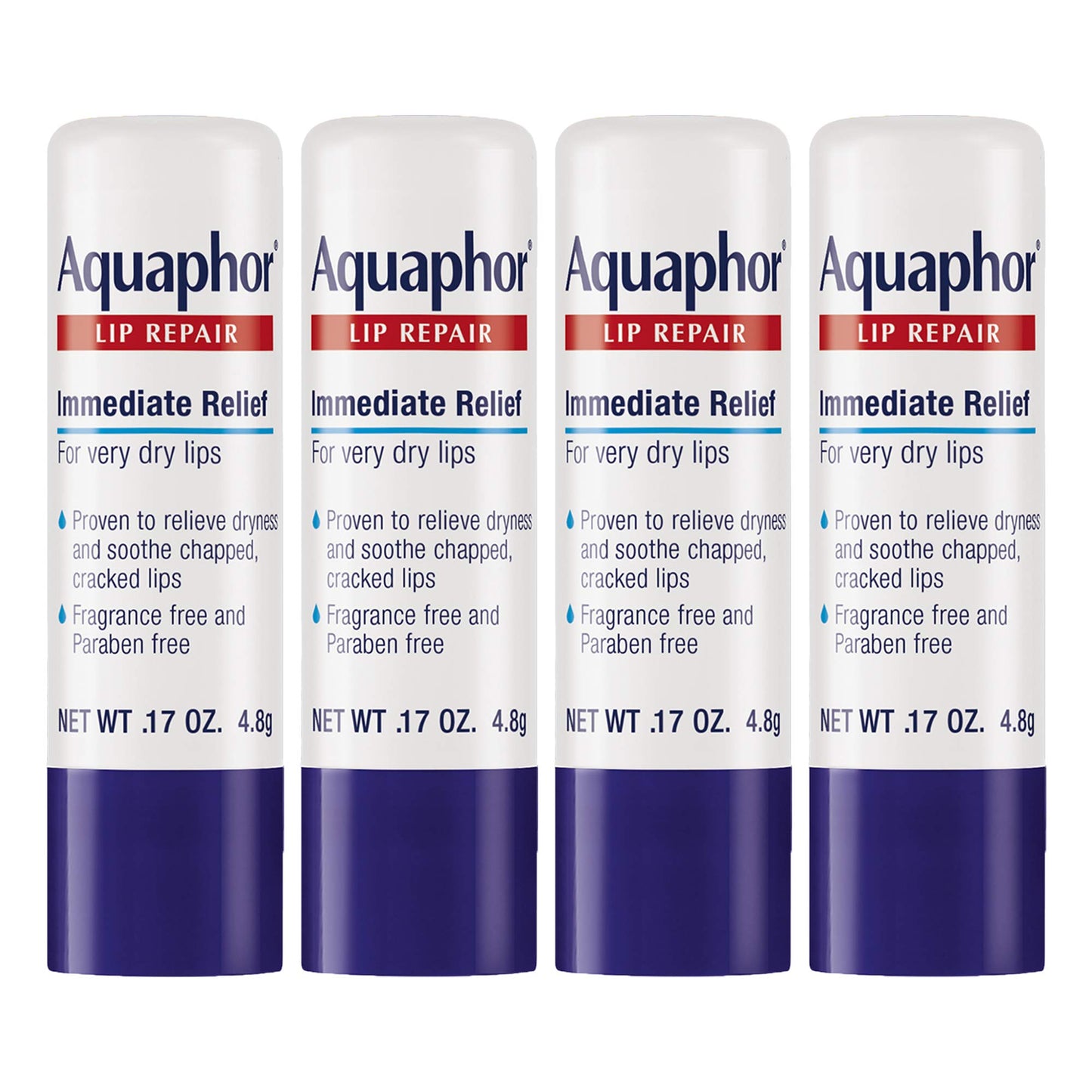 Aquaphor Barra de reparación de labios – Calma los labios secos agrietados – 1.7 onzas (paquete de 4)