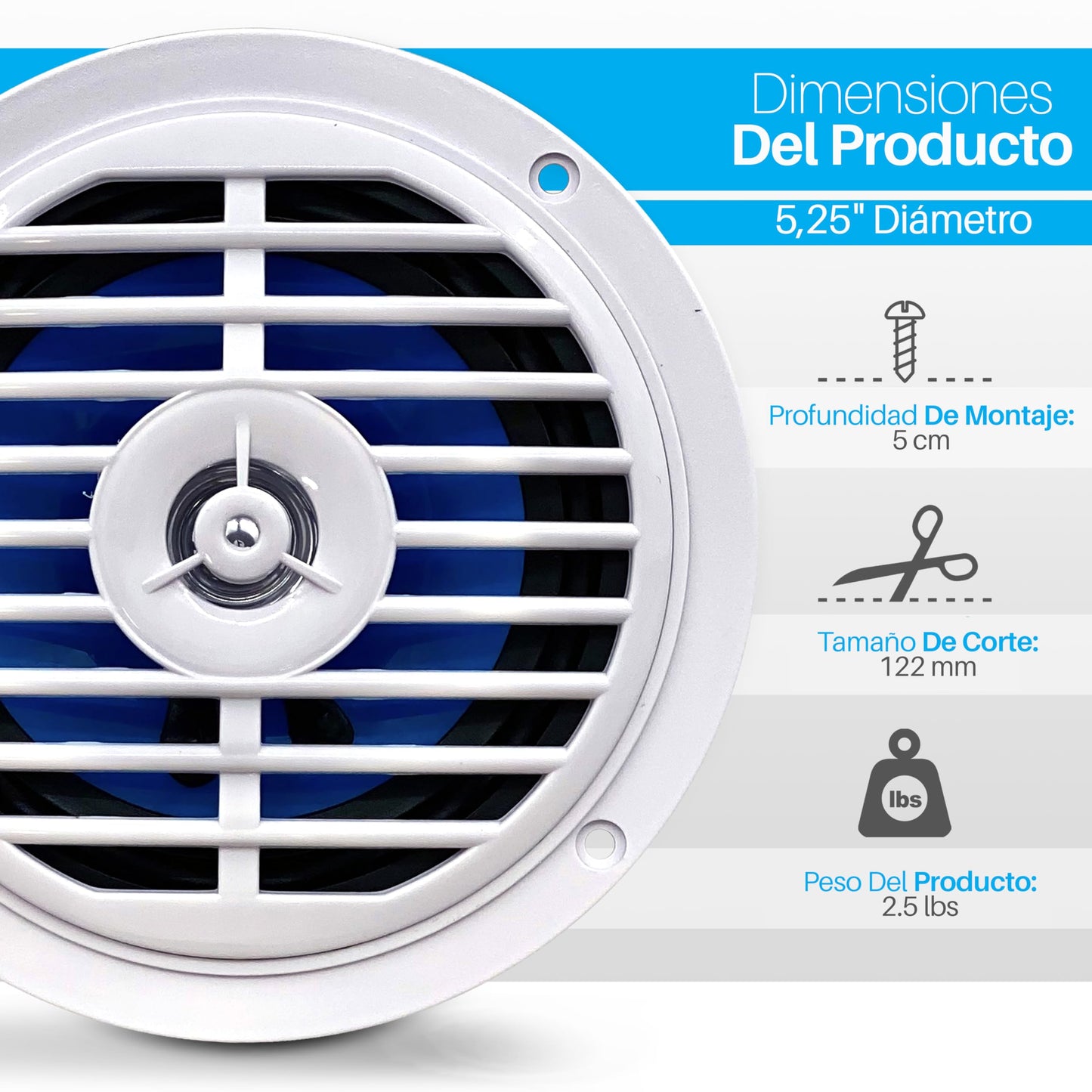 Pyle Bocinas Marinas 5.25 Pulgadas 100 Vatios, 2 Vías, Altavoces para Exteriores, Impermeables y Resistentes, Cono Policarbonato, Borde de Tela, 1 Par