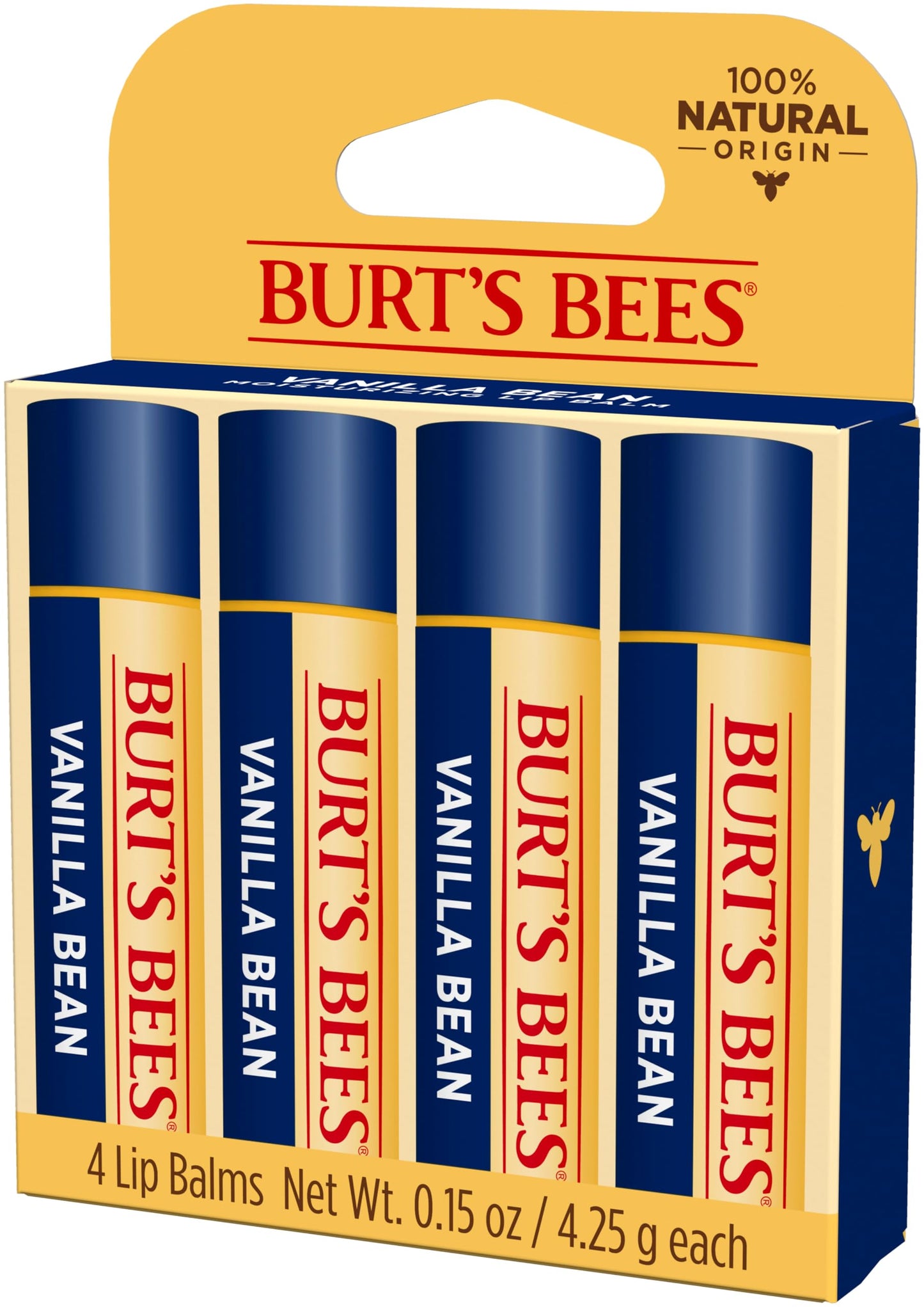 Burt's Bees 100% Natural Moisturizing Lip Balm, Vanilla Bean - 4 Tubes