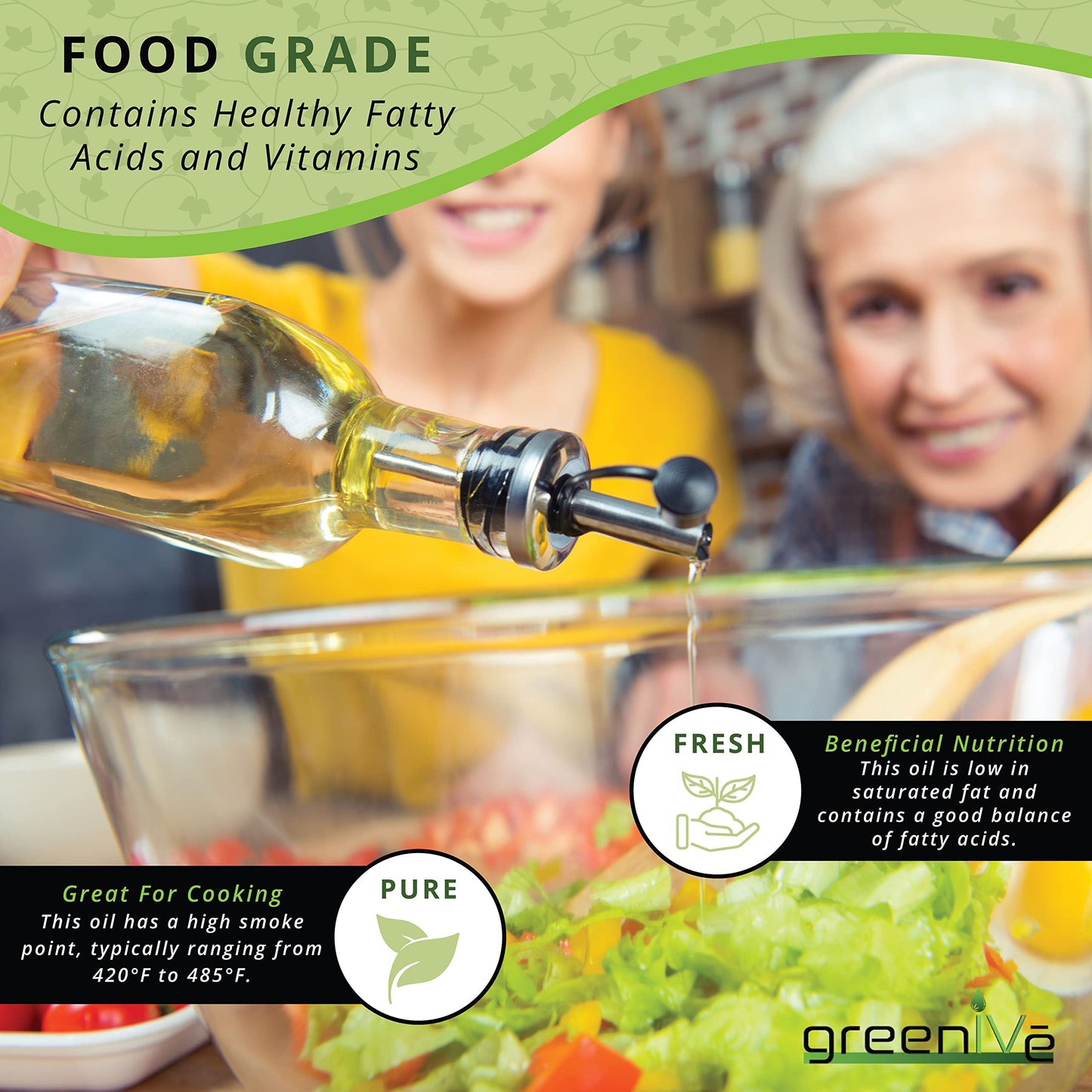 GreenIVe - Aceite de semilla de uva - Aceite de semilla de uva prensado en frío 100% puro - Exclusivamente en Amazon (128 onzas (1 galón))