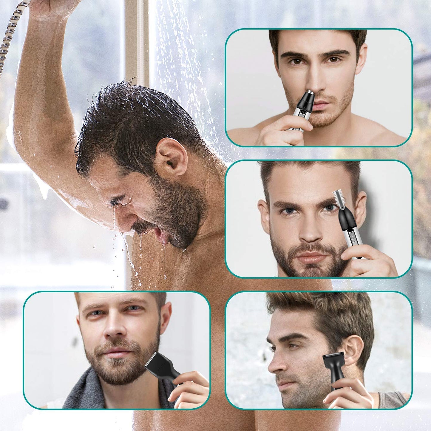 Cortapelos de Nariz, Juego del Recortadora Personal Impermeable de Acero Inoxidable 4 en 1, (Nariz, Orejas, Cejas y Bigote) Para Hombres y Mujeres