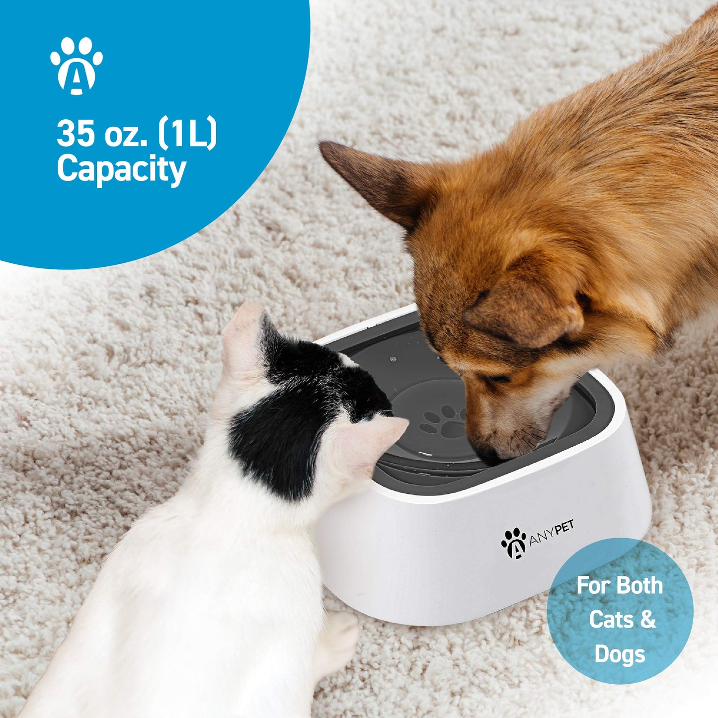ANYPET Cuenco de Agua para Perros sin derrames, antisalpicaduras, alimentador de Agua para Mascotas, a Prueba de derrames, Cuencos de Viaje para Perros y Gatos Grandes, medianos y pequeños