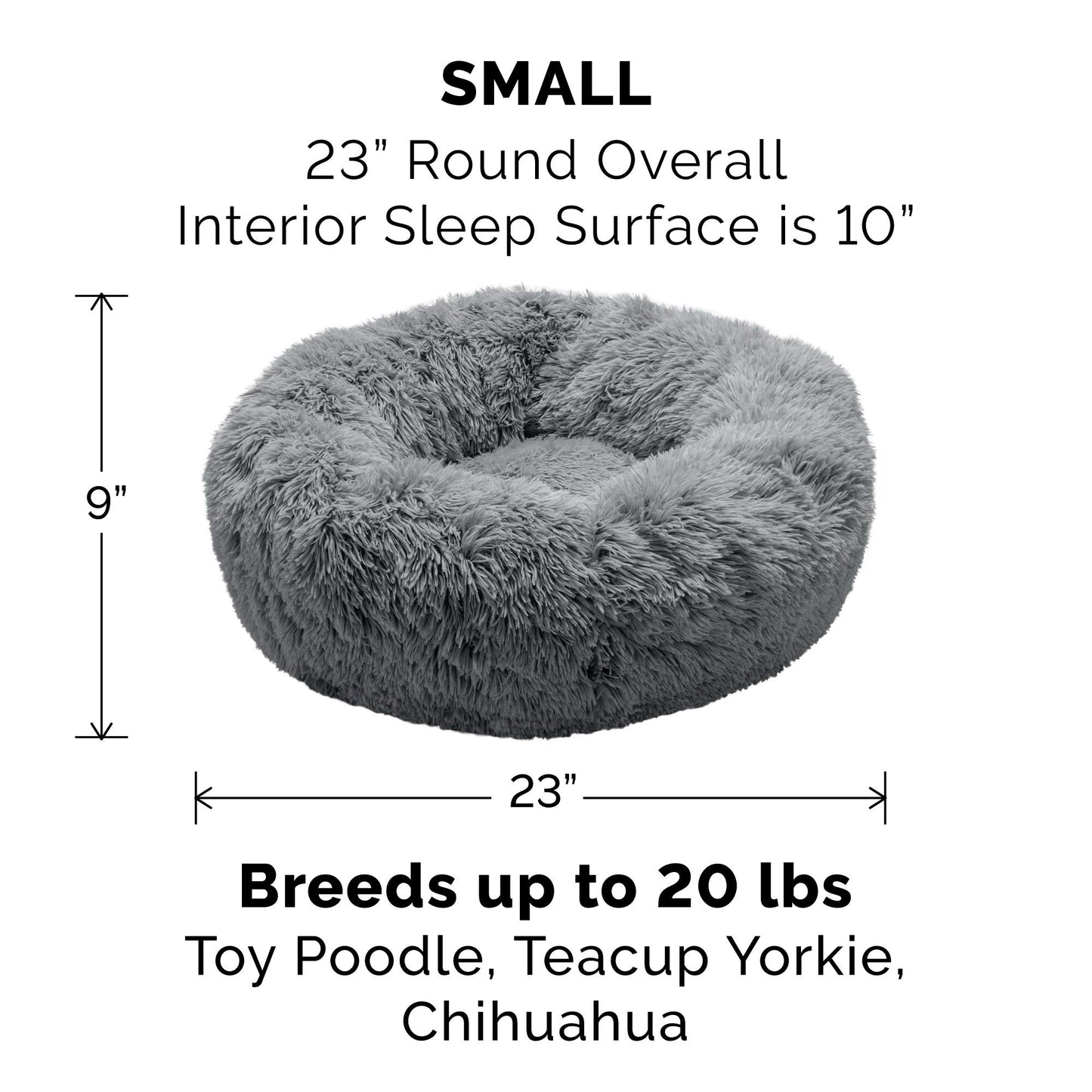 Furhaven 23" Round Small Donut Dog Bed Plush Long Faux Fur Calming Cuddler, Washable - Gray, Small
