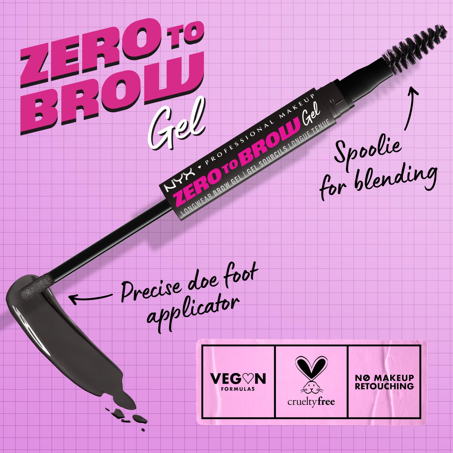 NYX Professional Makeup, Zero To Brow, Gel de Cejas con Color, Tono Black