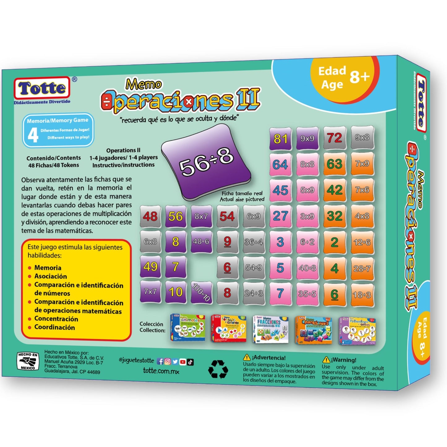 Juego Educativo de Matemáticas Totte Extra Grandes y Gruesas Diseño Infantil Memoria Multiplicación y División