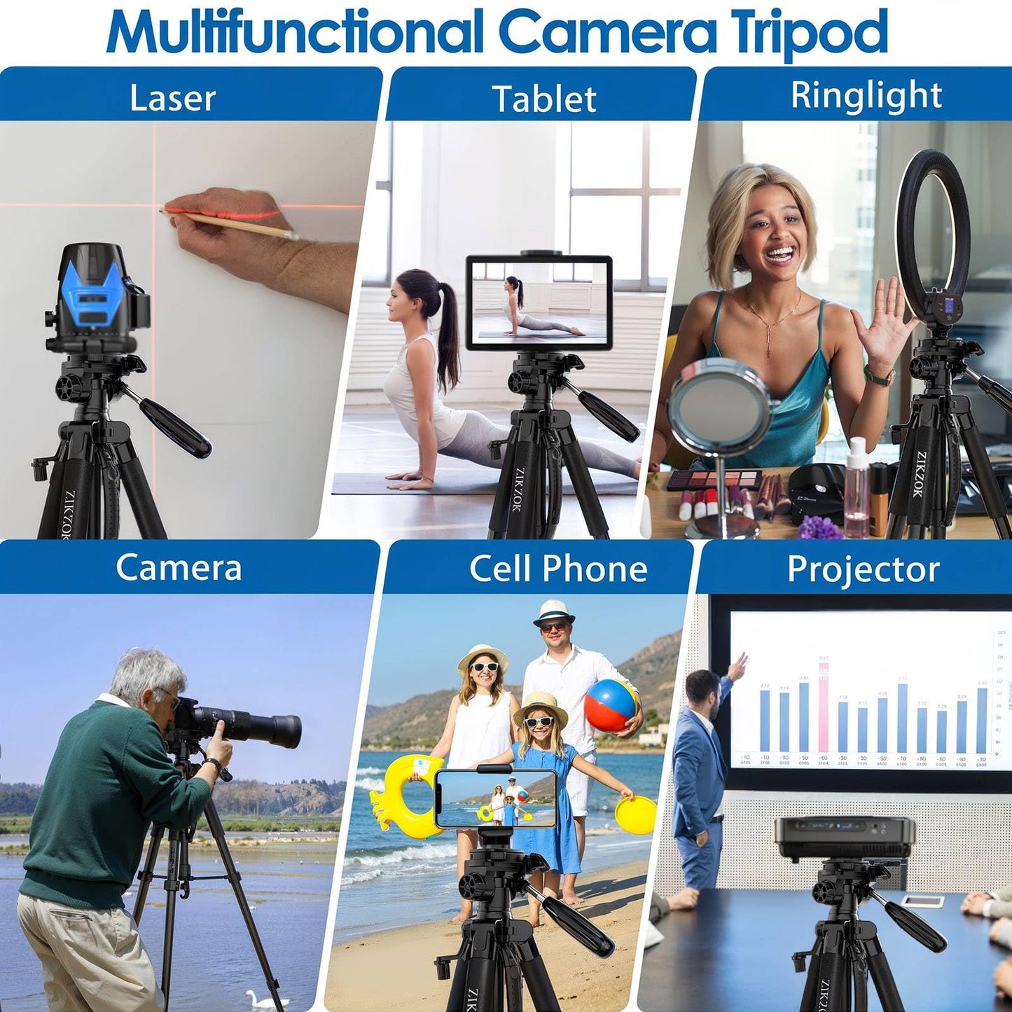 Trípode de Cámara ZIKZOK Negro Resistente con Control Remoto inalámbrico para Teléfono Celular y Dispositivos DSLR/SLR/DV/GoPro