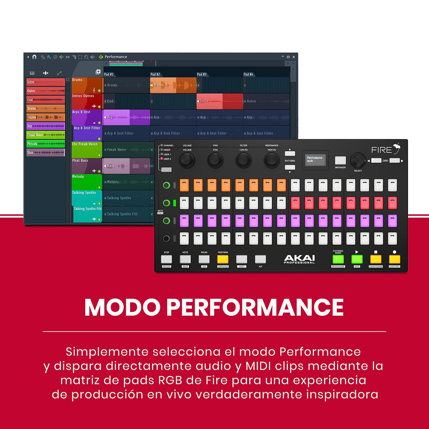 AKAI Professional FIRE Software Bundle - Controlador MIDI USB para FL Studio con matriz de 64 clips, drum pads y Software FL Studio Fruity Edition