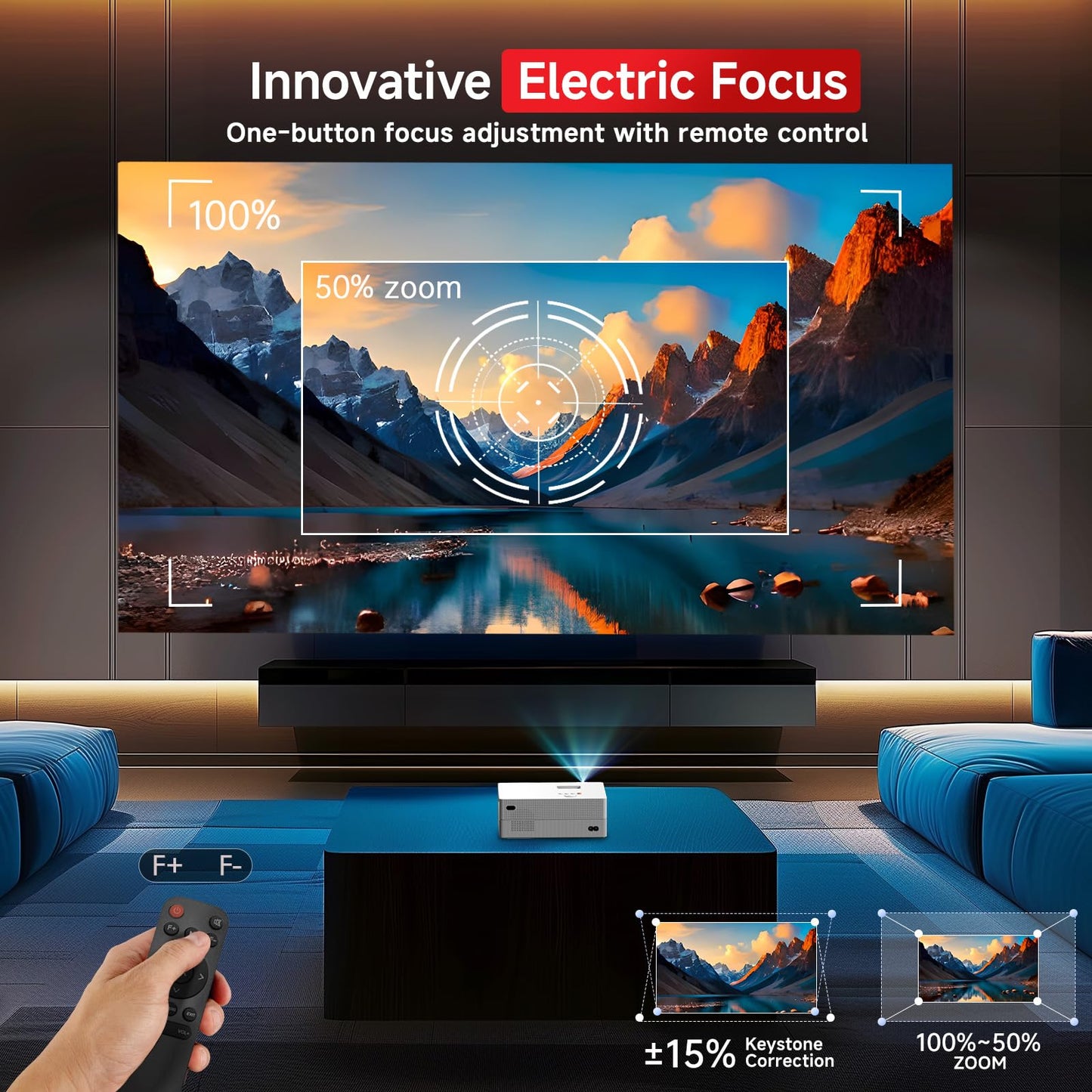 Mini Proyector Eléctrico con WiFi y Bluetooth 1080P Nativo Compatible con 4K para Cine en Casa