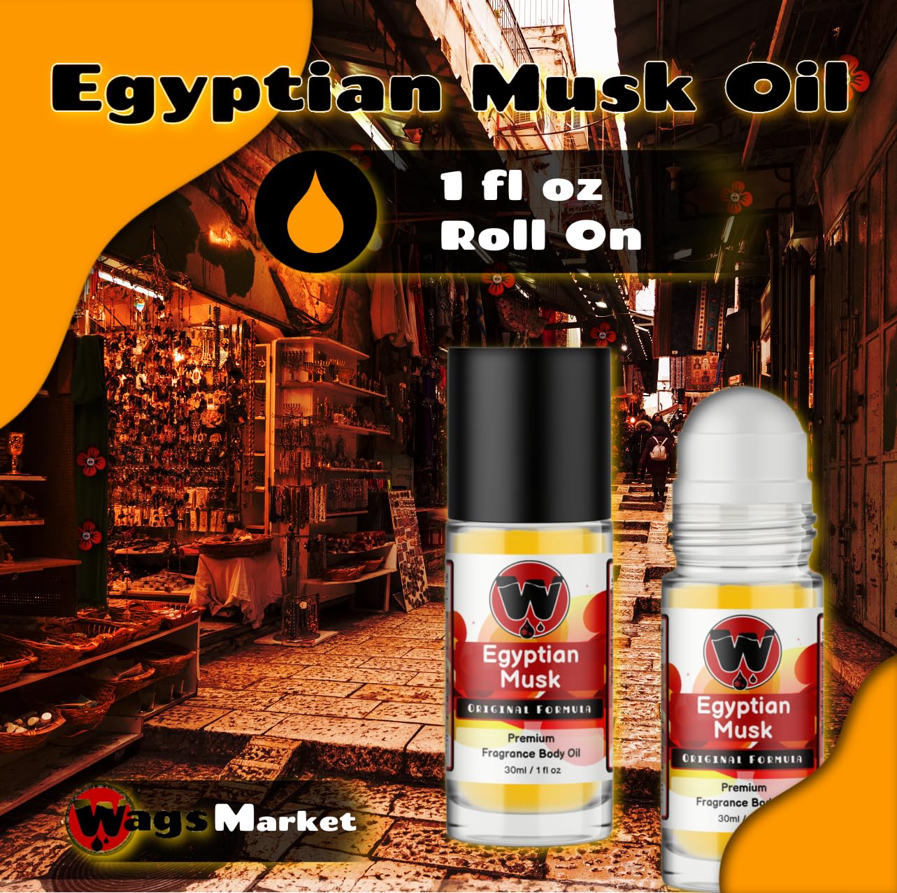 Egyptian Musk Oil, Choose from 0.33oz Roll On to 4oz Glass Bottle, by WagsMarketâ"¢ (1oz Roll On Bottle)