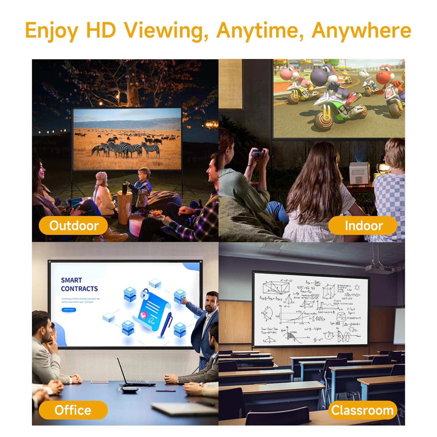 Screenmax - visualización de proyector plegable de 120 pulgadas con bolsa de transporte portátil, visualización de proyección frontal trasera HD 16:9 4k sin arrugas para cine en casa y cine en