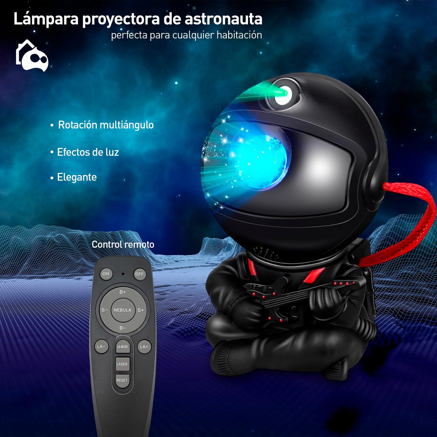 Bluelander Proyector Astronauta, Astronauta Proyector de Estrellas, Control Remoto, Luces Estrellas, Adecuado para Niños, Regalo Ideal, Ángulo Ajustable 360° (Negro)