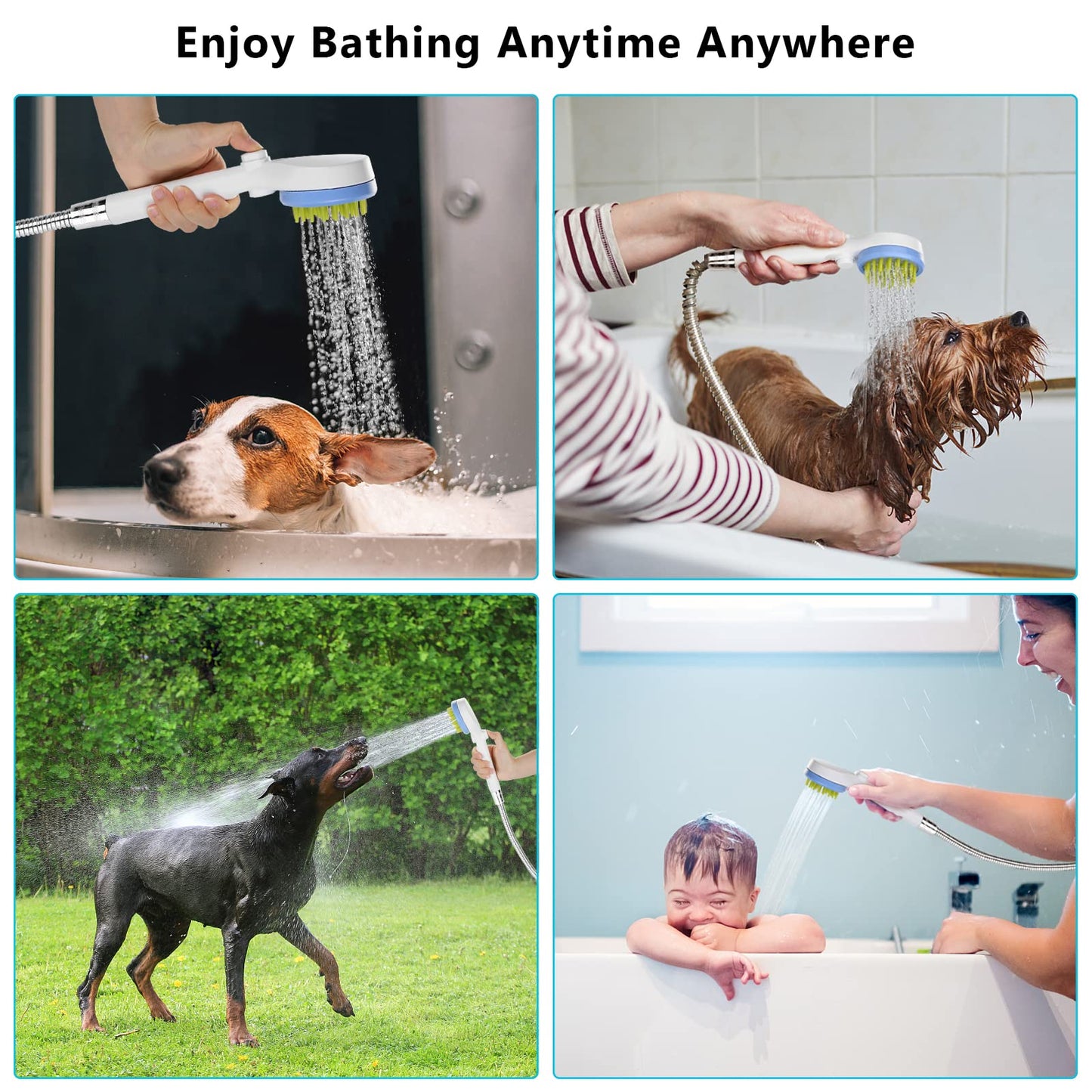 Ownpets Accesorio de Ducha para Mascotas, Rociador de Ducha para Mascotas para Perros con Manguera de Ducha y Adaptador, Ideal para El Baño de Mascotas en Interiores y Exteriores, Aseo, Masaje y Más
