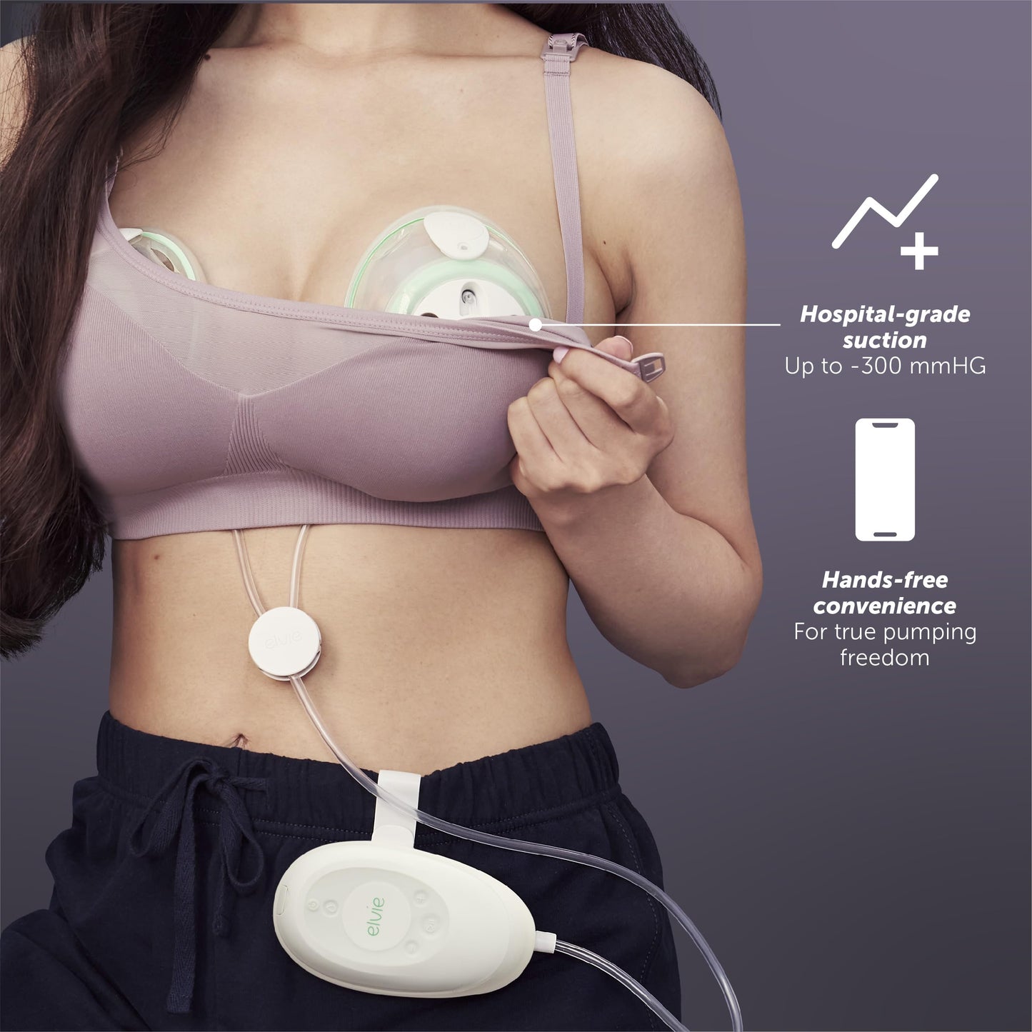 Elvie Stride Extractor de leche de grado hospitalario, controlado por aplicación, manos libres, portátil, ultra silencioso y eléctrico con 2 modos, 10 ajustes y capacidad de 5 onzas por taza