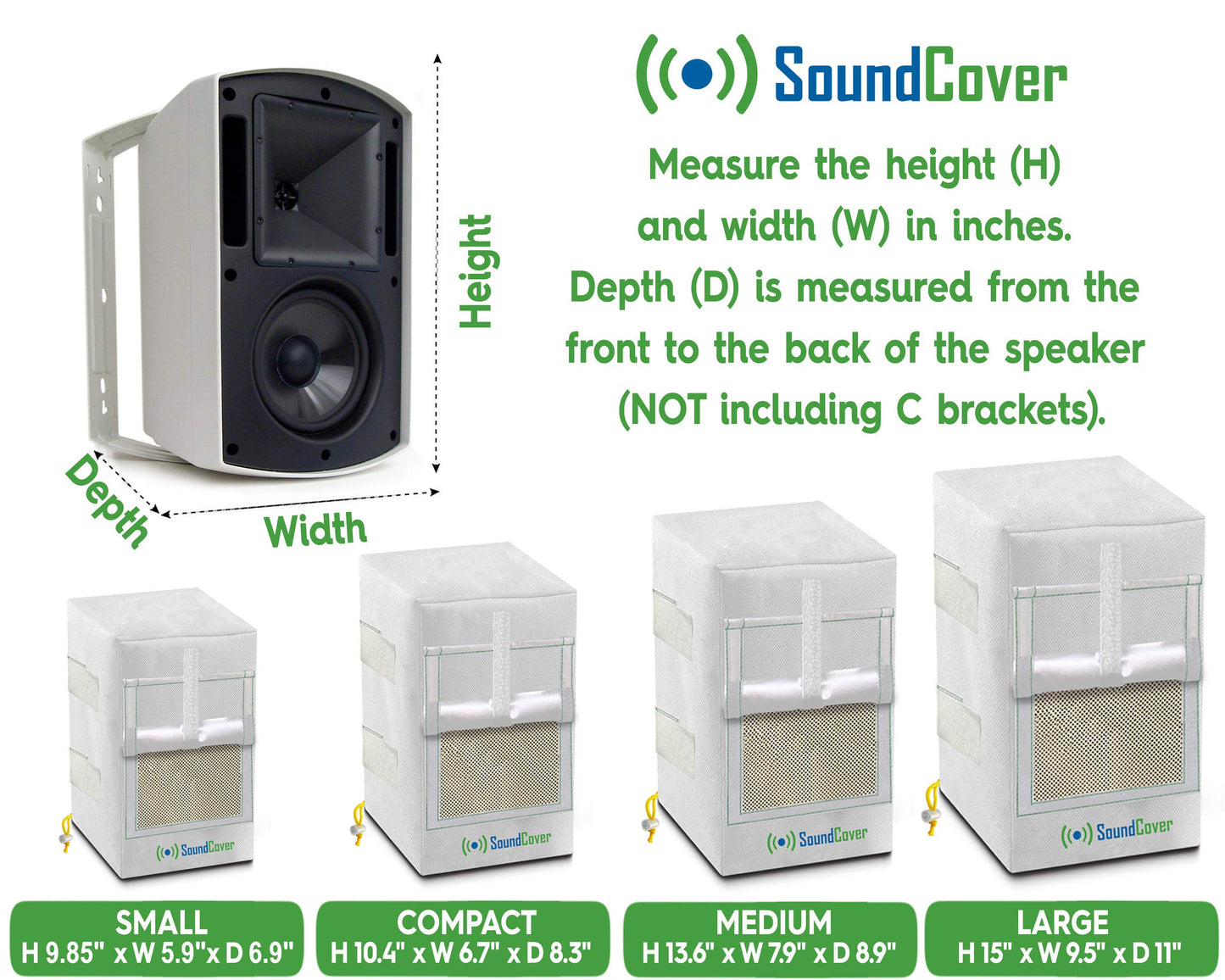 Dos cubiertas de altavoces blancos impermeables 600D para altavoces montados en soporte C – Compatible con Yamaha NS-AW294, Polk Atrium 6, Bose 251 (dimensiones máximas: 13.5 pulgadas de alto x 7.9